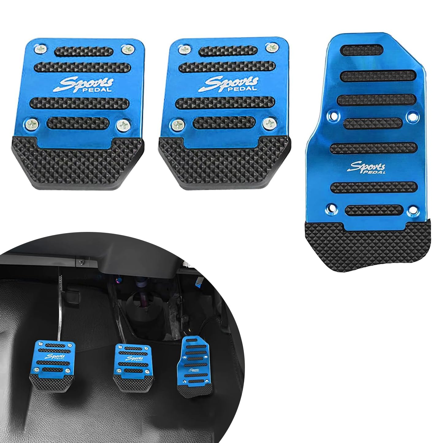 Prywog 3 PCS Car Foot Pedal Accelerated Brake Board, Manual Shield Pedal Set, Non-Slip Metal Striped Pedal Kit, Universal for Most Cars (Blue) : Automotive