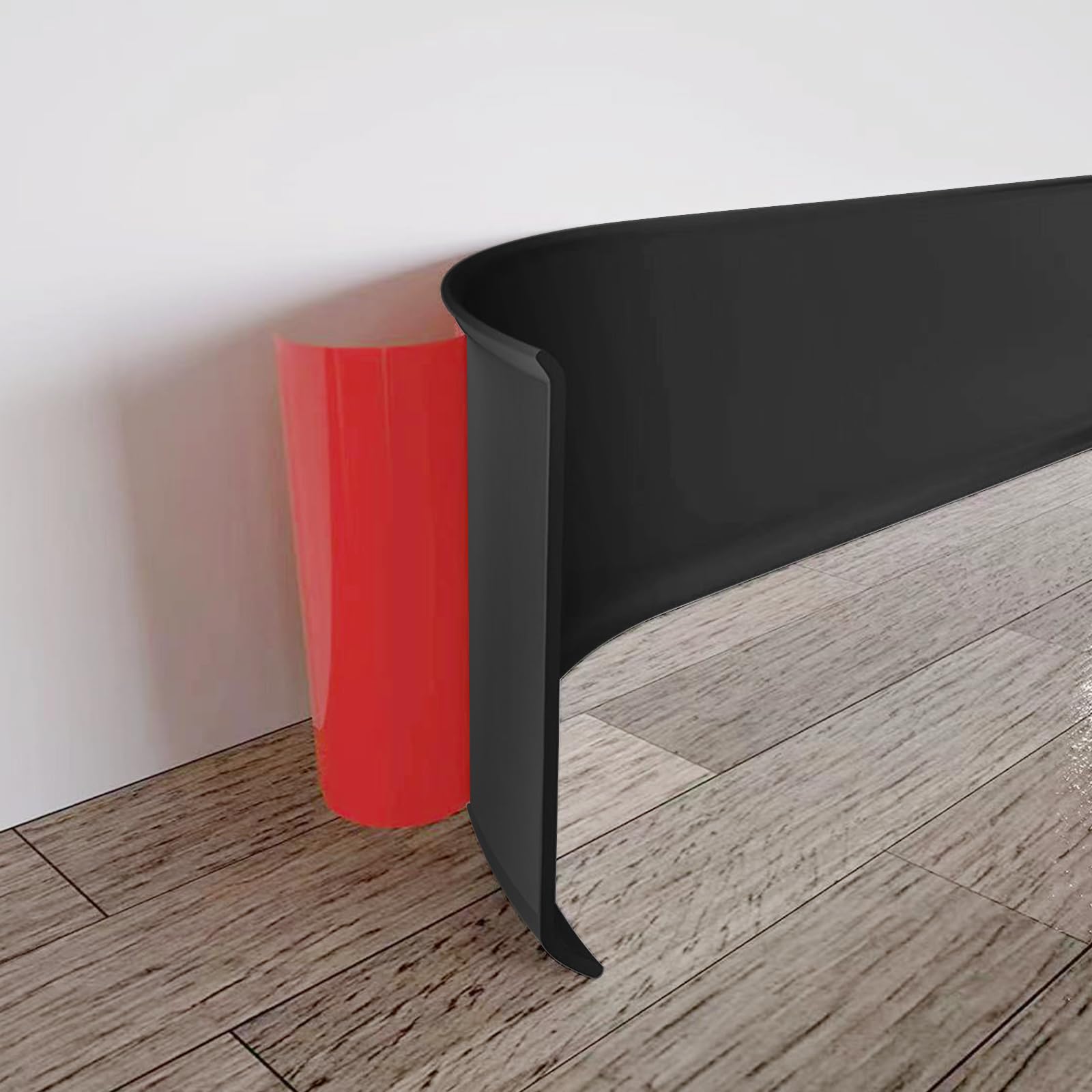 MENAYODA Rodapié blando de PVC, Listón adhesivo de 10 cm de ancho, Listón decorativo flexible con pliegues en forma de S para cubrir juntas en las esquinas (12m, Negro)