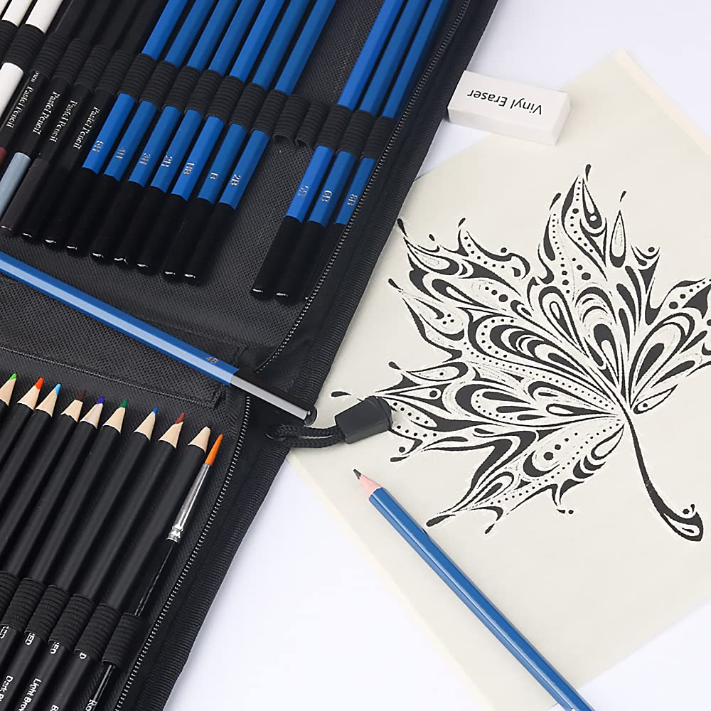 Kit de croquis complet de 72 pièces avec sac de transport, crayons de couleur, crayons graphite, fournitures artistiques pour débutants, artistes professionnels