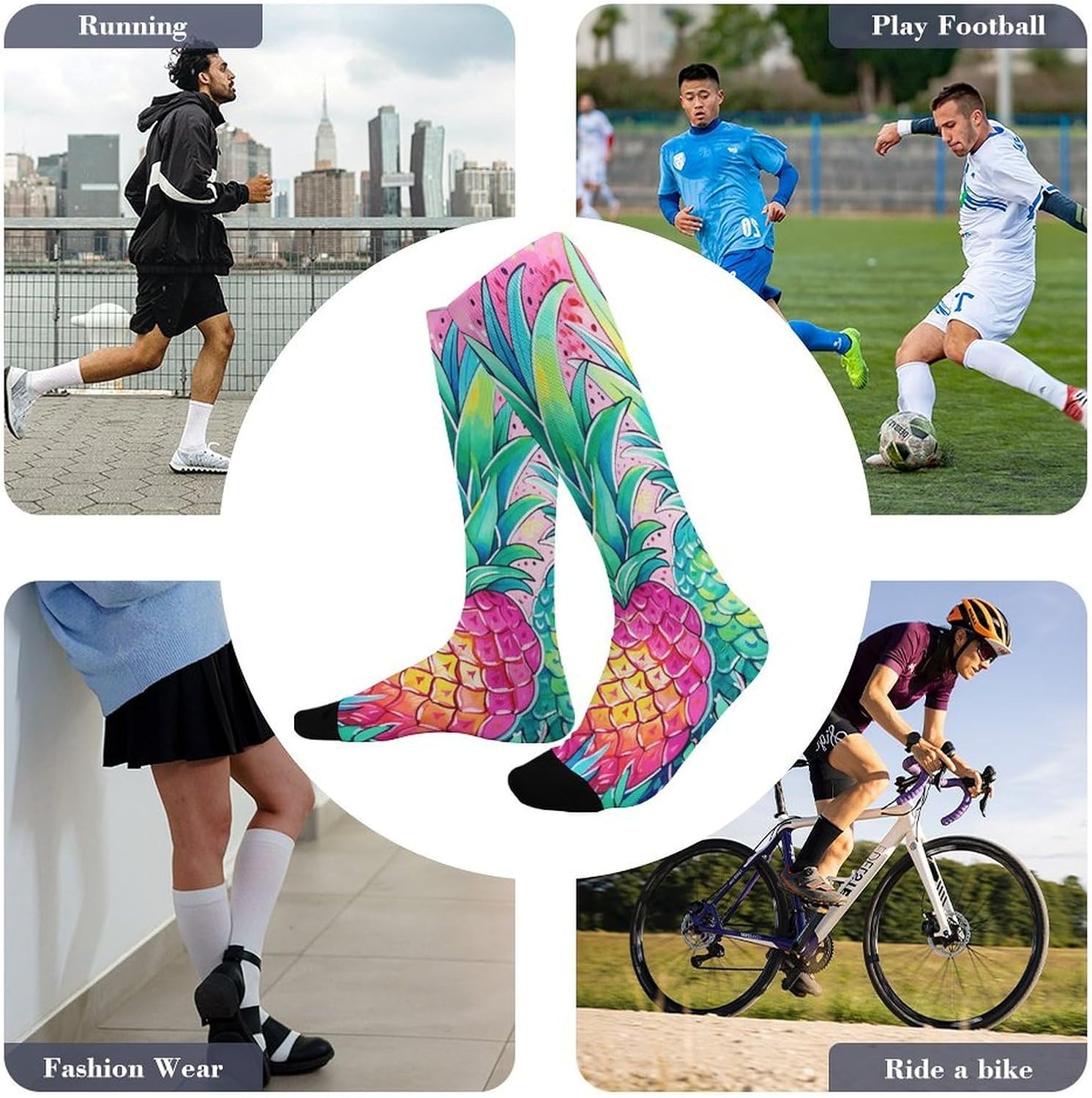 Three Big Pineapples Knee High Soccer Socks Moisture Wicking