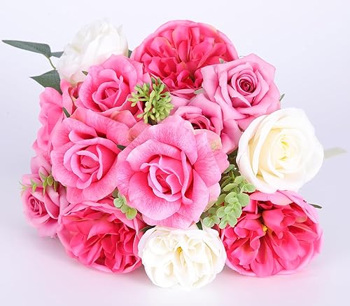 Miniatura 3 de Juego de flores artificiales, flores falsas con tallos, rosas con hojas desmontables y vegetación para ramos de boda, centros de mesa, relleno de