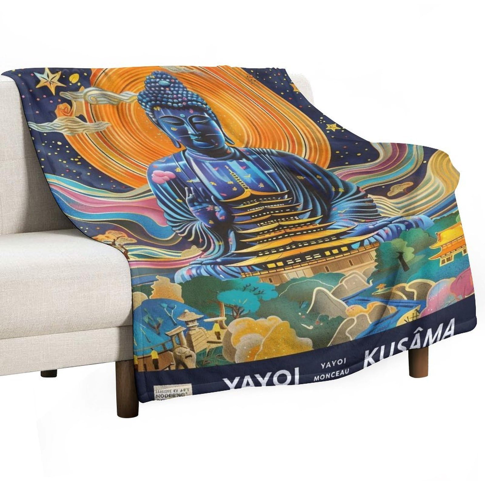 YHGSREUOH Yayoi Kusama Buddha Landscape 04 Flannel Blankets Fleece Soft Throw Lightweight Plush Gifts for Couch, Bed, Cozy Sofa Plush, Chair, Lovers 150x200cm(60x80in)