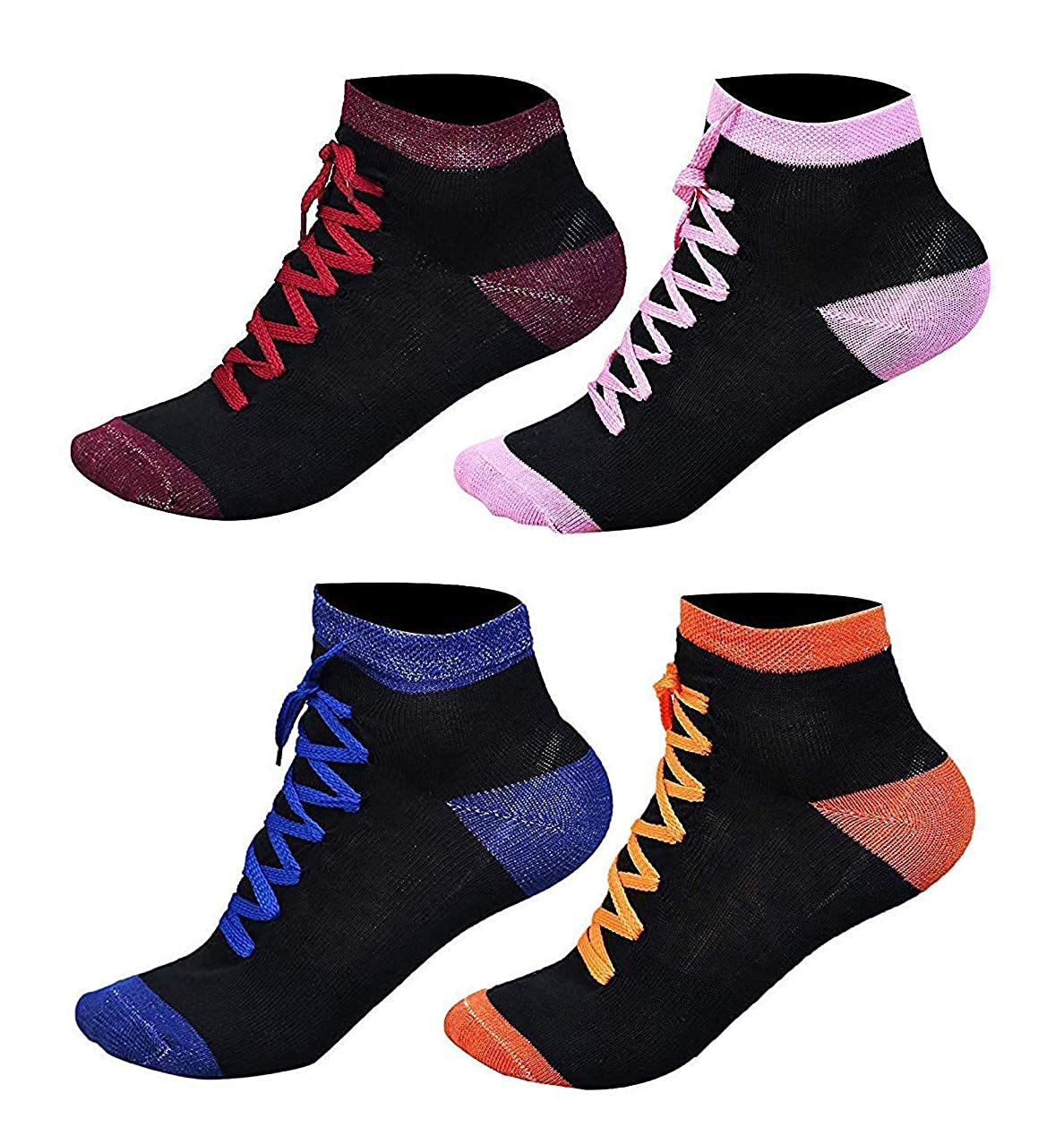 PinKitMen's Women's Novelty Funky Casual Colorful Funny Shoe Style with Lace Socks - 4 Pairs Pack Cute Cool Crazy Funky Shoe Style Socks