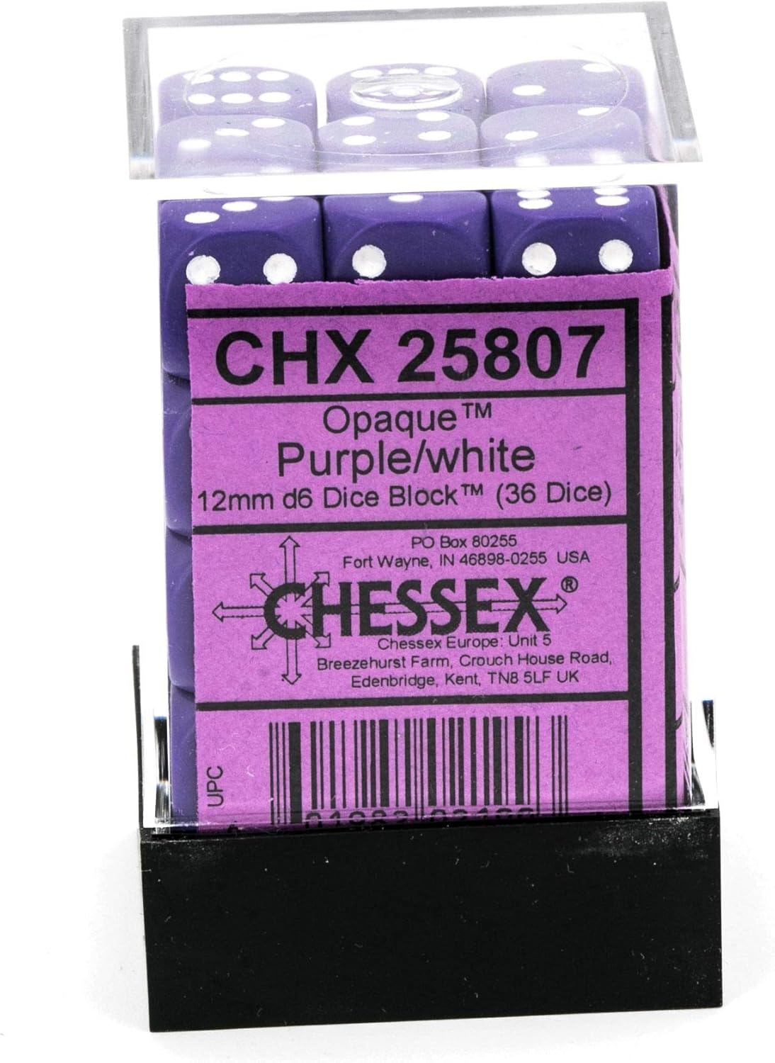 DND Dice Set-Chessex D&D Dice-12mm Opaque Purple and White Plastic Polyhedral Dice Set-Dungeons and Dragons Dice Includes 36 Dice – D6 (CHX25807)