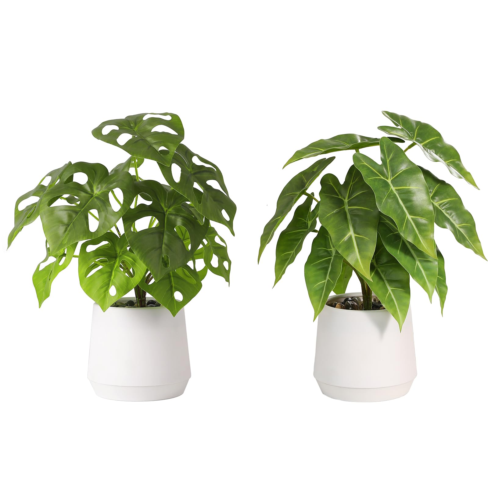 LUWENER Monstera artificiale in vaso bianco, 35,6 cm, confezione da 2