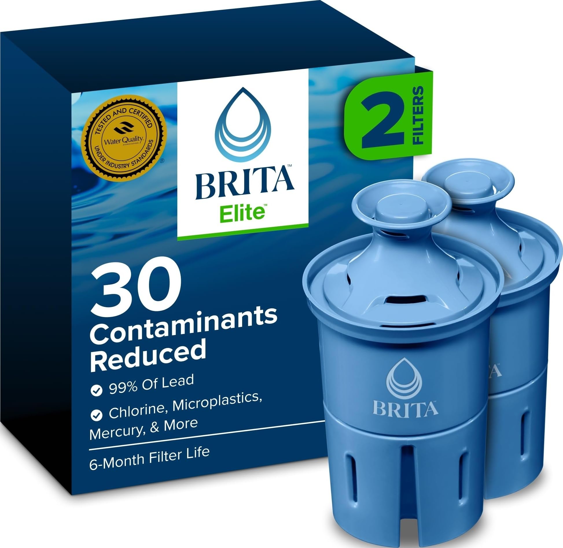 Brita Elite Water Filter Replacements for Pitchers and Dispensers, BPA-Free, Reduces 99% of Lead, Lasts Six Months or 120 Gal