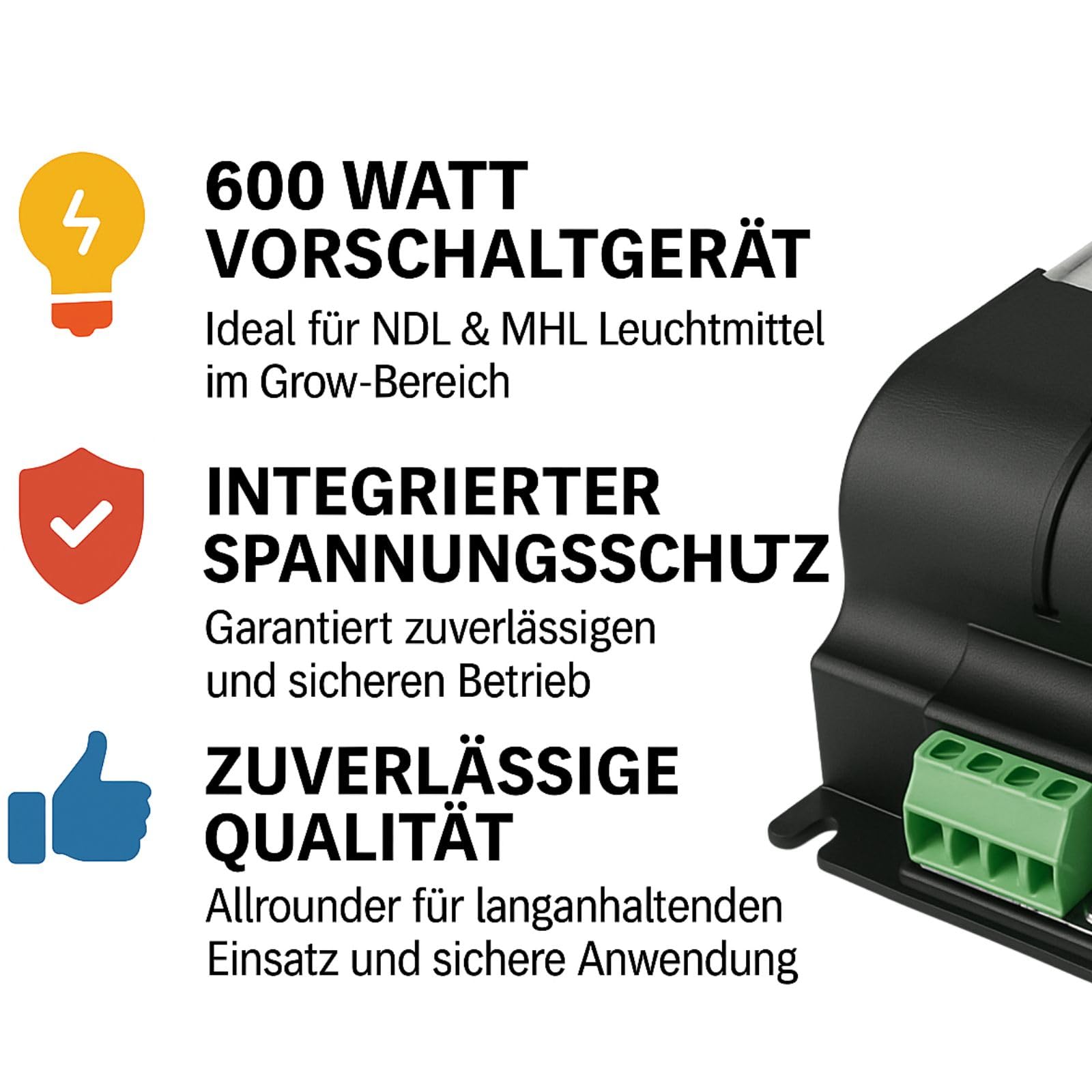 Weedness Grow Lampe Vorschaltgerät 600 Watt NDL & MHL - Natriumdampflampe VSG Anbau Indoor Set Pflanzenlampe Zubehör