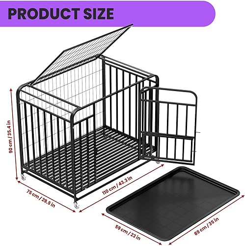 Miniatura 7 de 42" Dog Crate with Double Doors, Heavy Duty Escape Proof Dog Kennel for Large Dogs, High Anxiety Dog Cage with Removable Trays& Wheels, for Medium