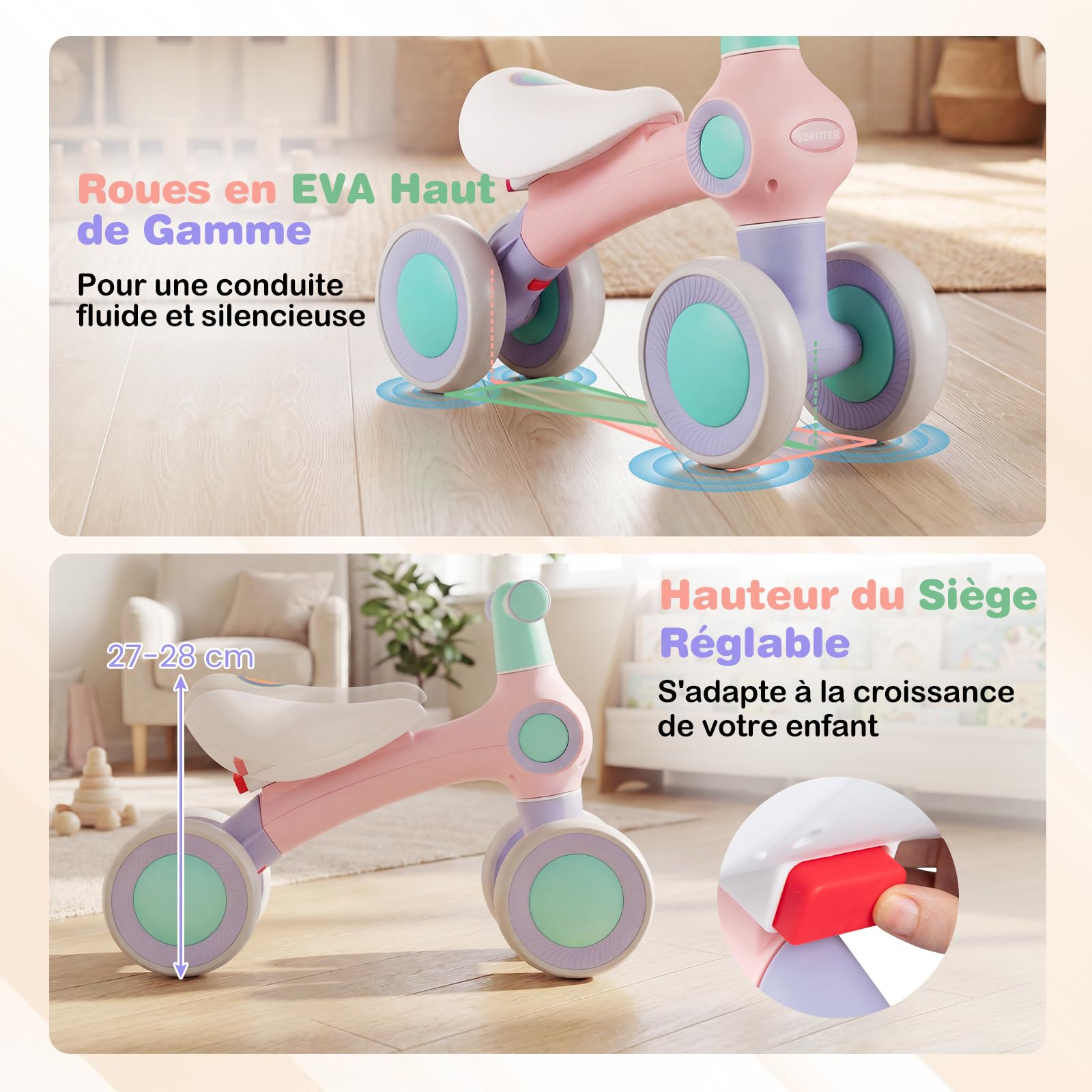 COSTWAY Draisienne Bébé 1 an, Vélo Bébé sans Pédales de 12-36 Mois avec 4 Roues en EVA, Siège Réglable et Guidon, Charge 30 kg, Vélo d'Équilibre pour Garçons Filles, Cadeau Anniversaire Noel