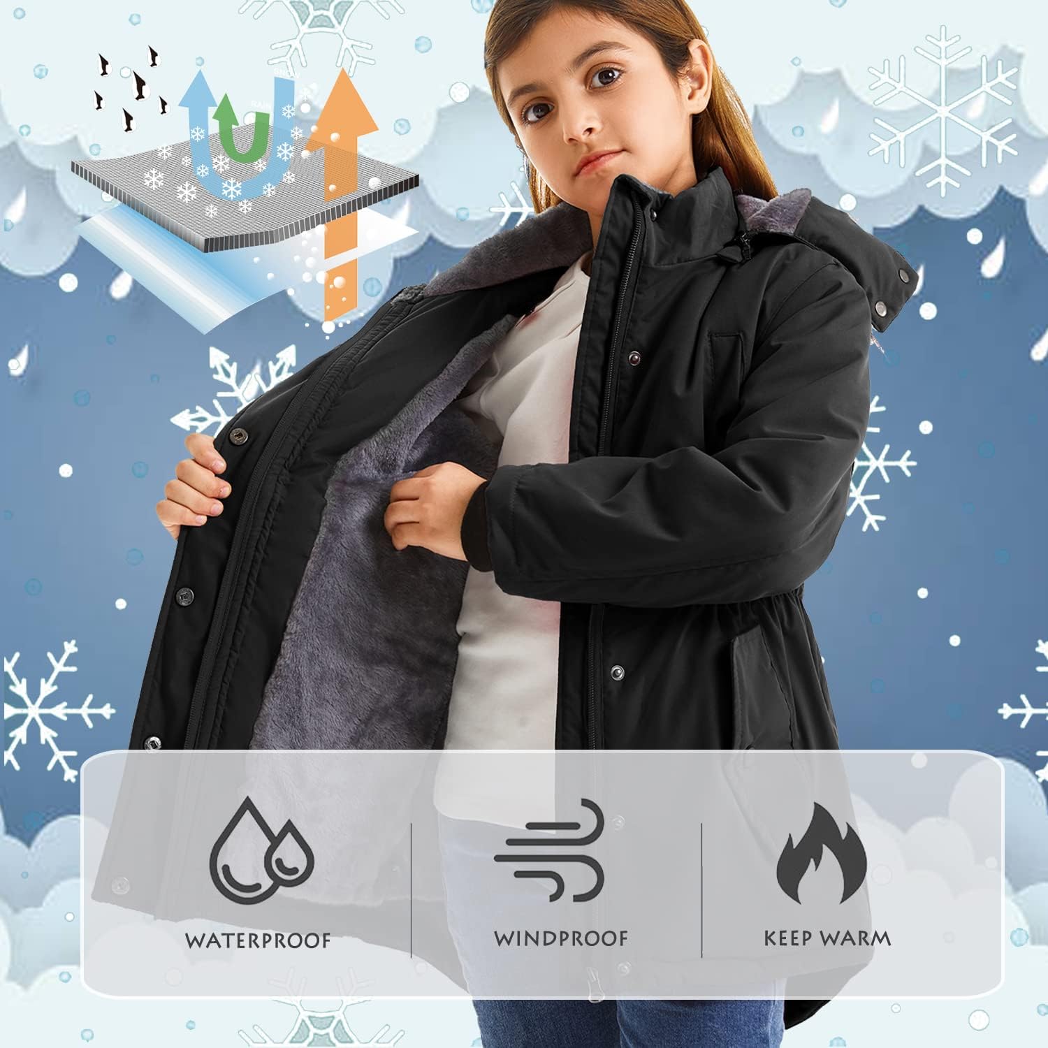 FARVALUE Girls' Long Winter Coats Warm Parka Lined Puffer Jacket Thicken Fleece Hooded Coat with Fur Collar for Girls - Image 4