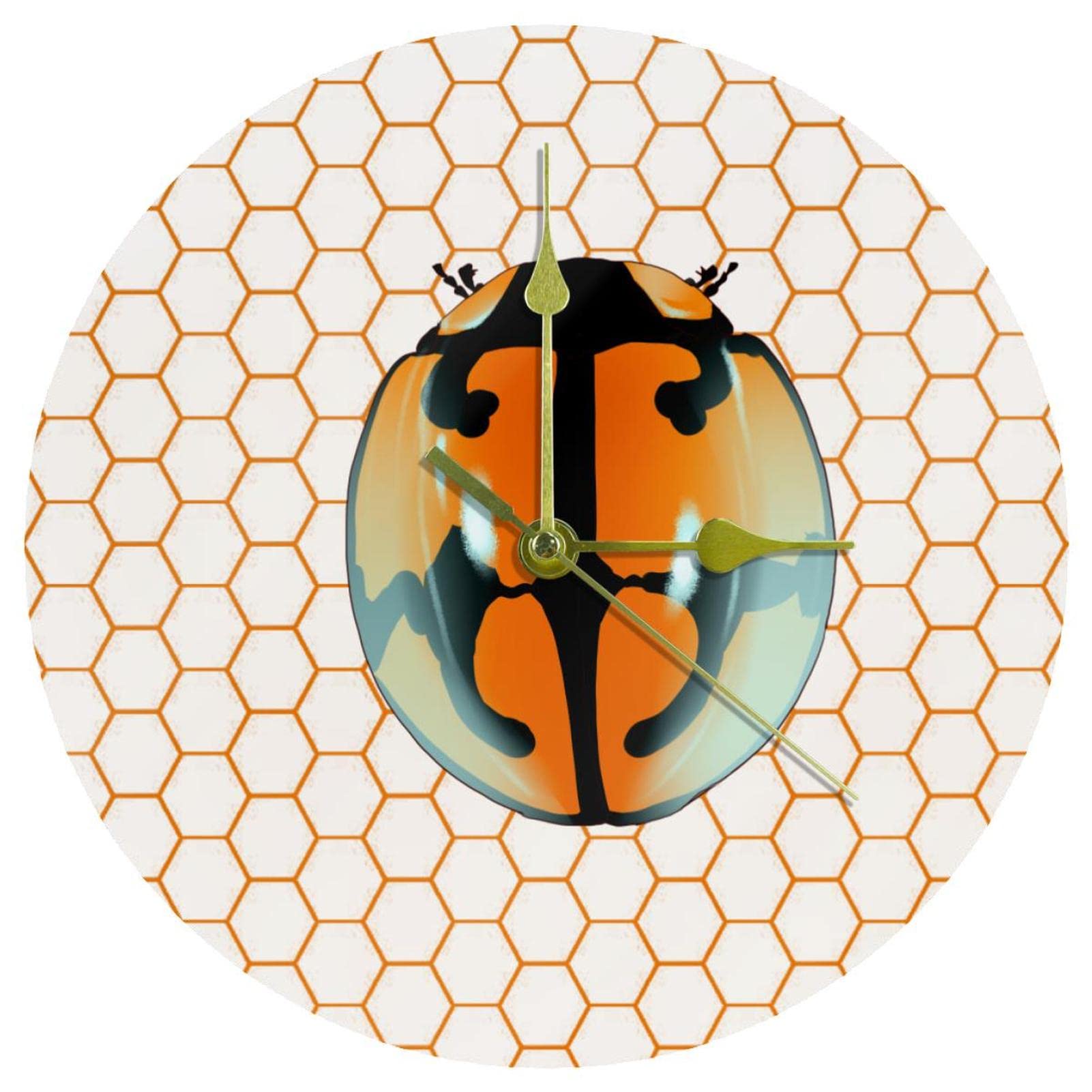 Horloge murale acrylique 24,8 cm ronde coccinelle silencieuse suspendue à pile pour maison