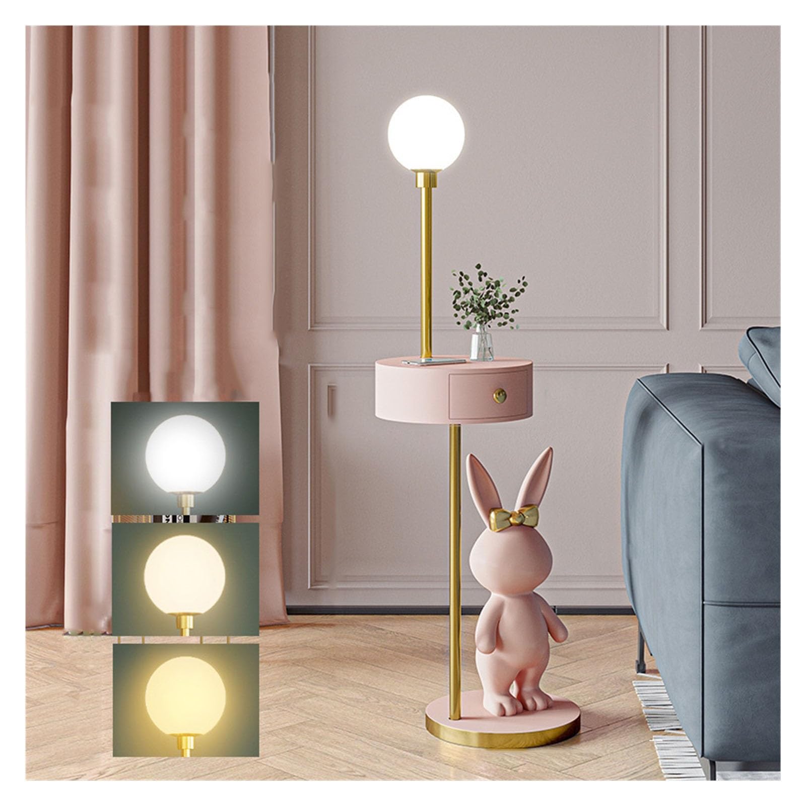 Yhxflux Pink Lighting Floor Lamp With Table, Wooden End Side