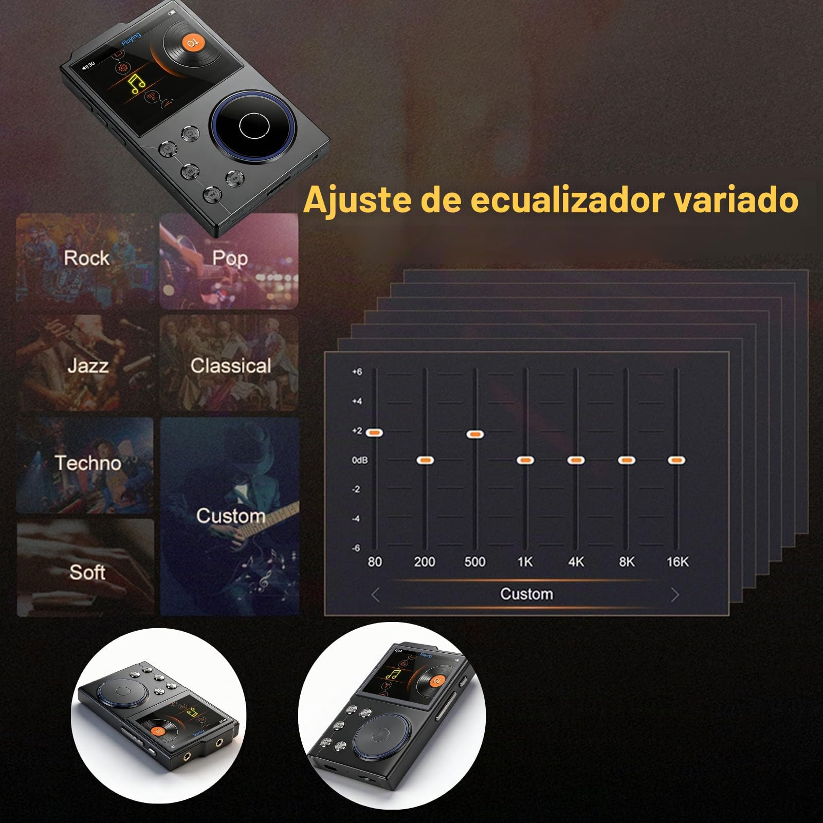 MP3 Player Bluetooth 5.3 HiFi DSD DAC Hi -Res FLAC Música Digital Player 2.4 Pulgadas Pantalla HD con una Tarjeta de Memoria de 16 GB Admite hasta 256 GB