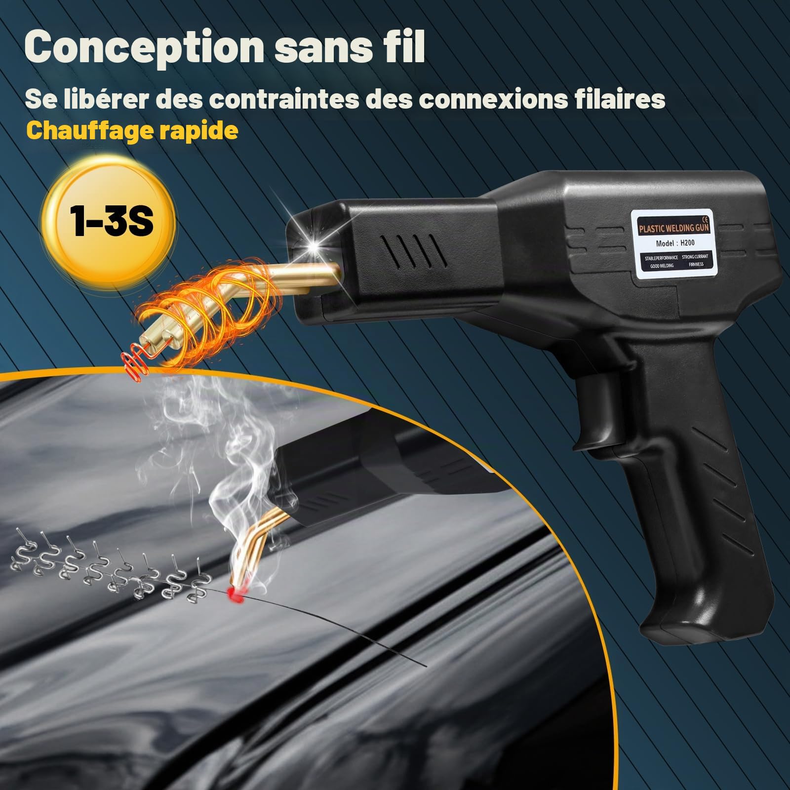 200W Soudure Plastique，avec 1050 pièces Hot Stapler 5000mAh USB Batterie Soudeuse Plastique Rechargeable Kit, Sans fil Kit de Réparation de Pare-chocs de Voiture, Pour Réparer un Auto/Moto Pare-chocs