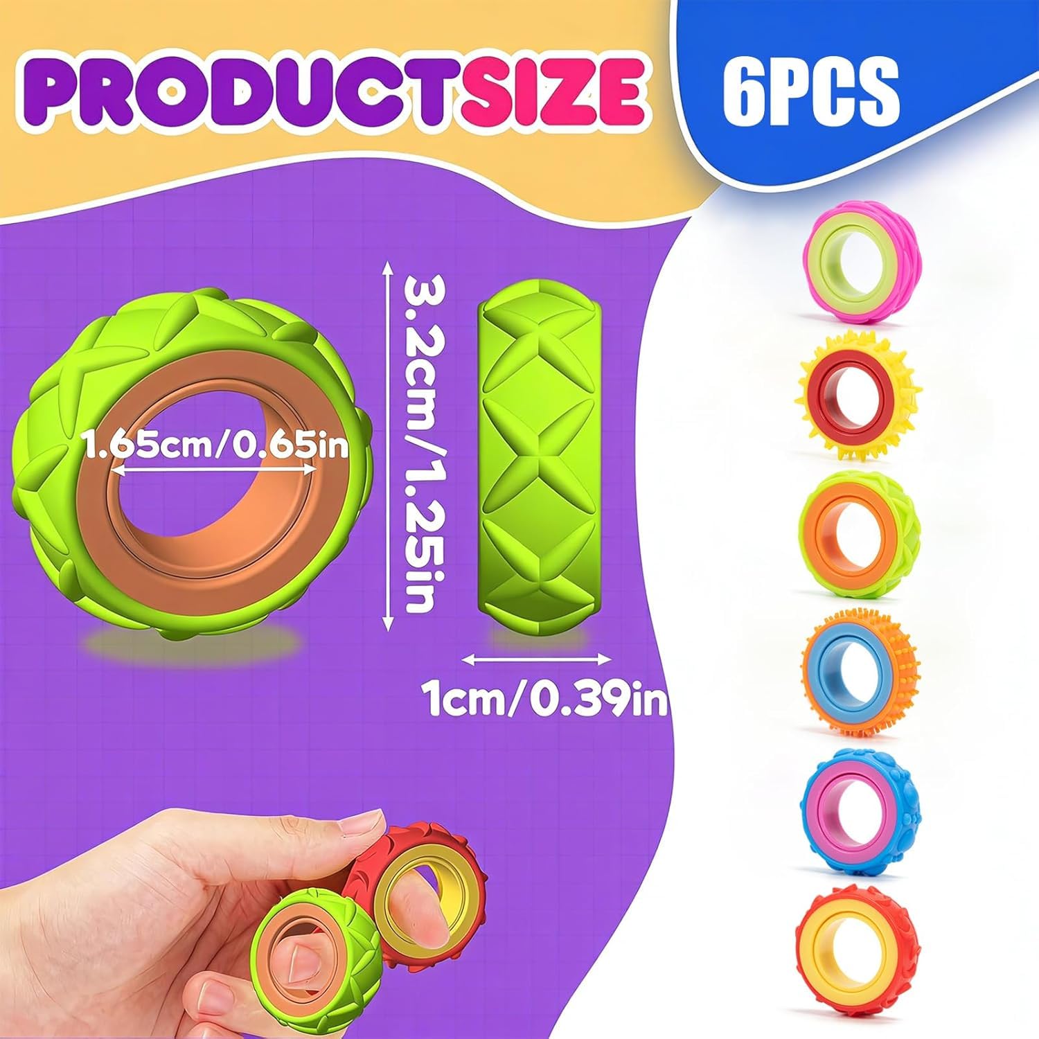 Adult Fidget Toys , 12 Pack Discreet Fidget Toys for Adults Textured Finger Spinner Rings, Adhd, Anxiety Relief - Image 2