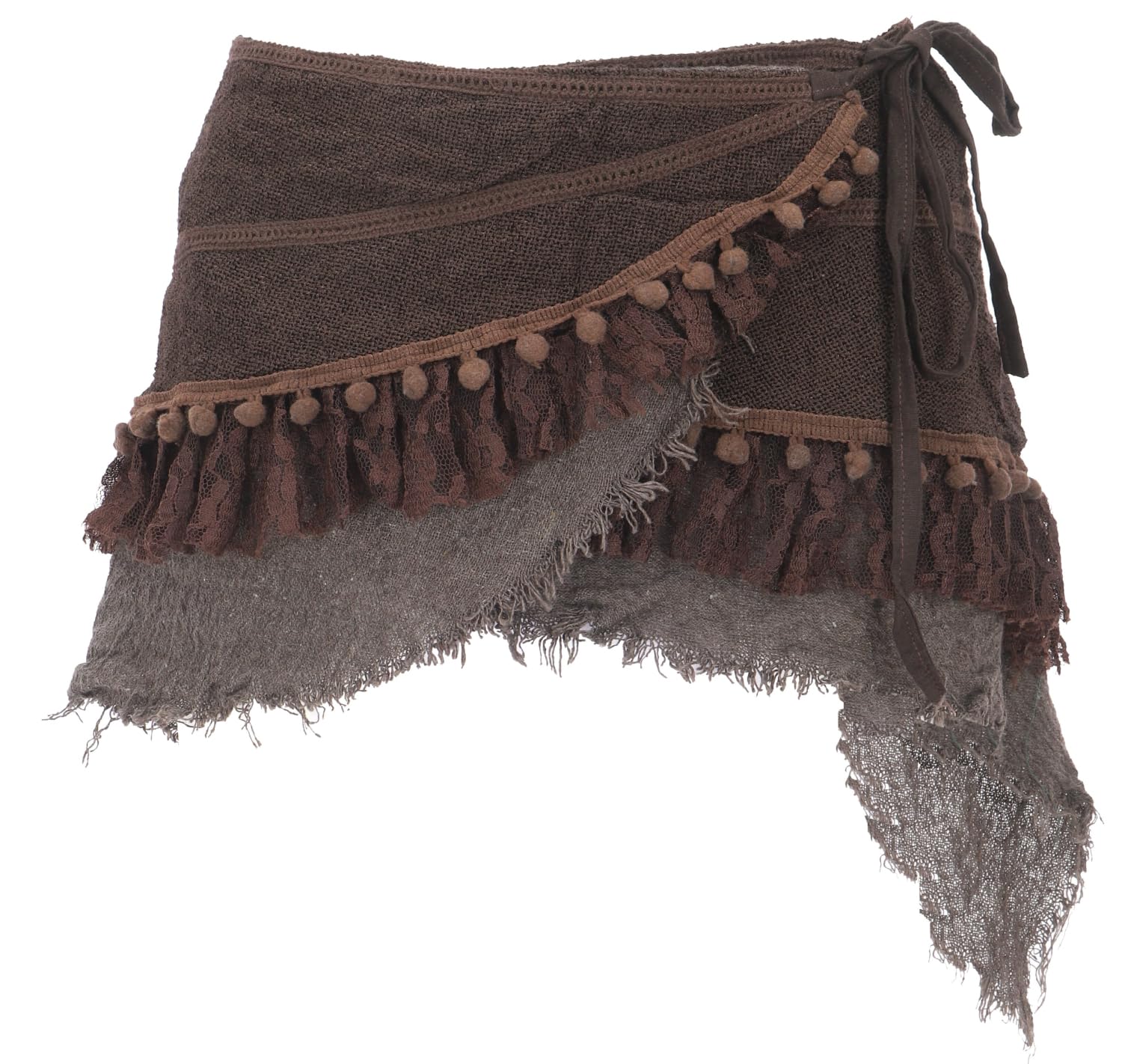 Goa Cacheur mit Spitze, Minirock, Wickelrock, Damen, Baumwolle, rostrot | individuelle Weitenanpassung, ideal für Frühling-Sommer, handgefertigt, mit Tasche