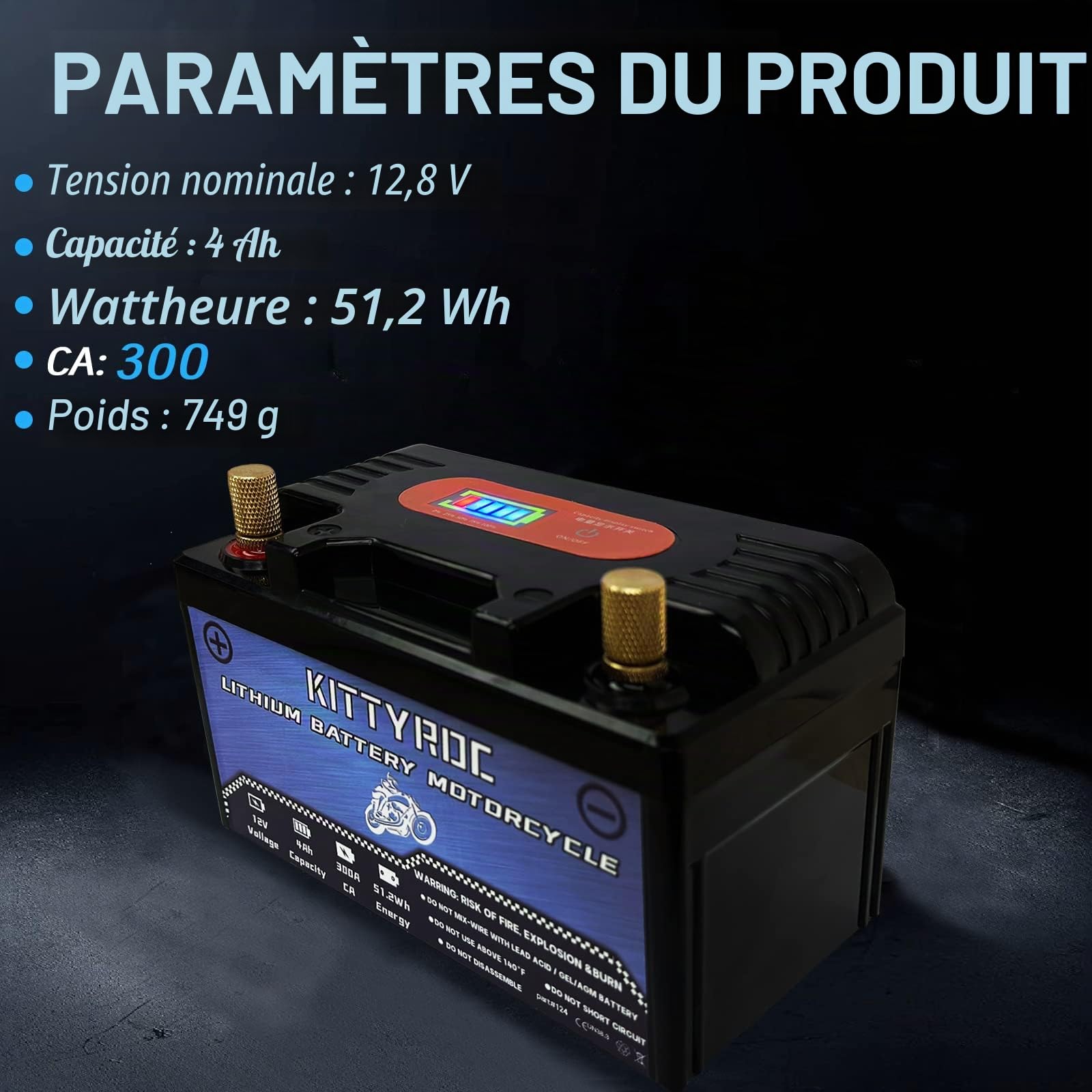 12V Lithium Moto Batteries 4Ah 300A, LiFePO4 Batteries with Smart BMS, Replacement ATV, UTV, Moto, Lawn Mower, Jet Ski, Snowmobile, 4 Wheeler, Tractor, Scooter and Generator Batteries