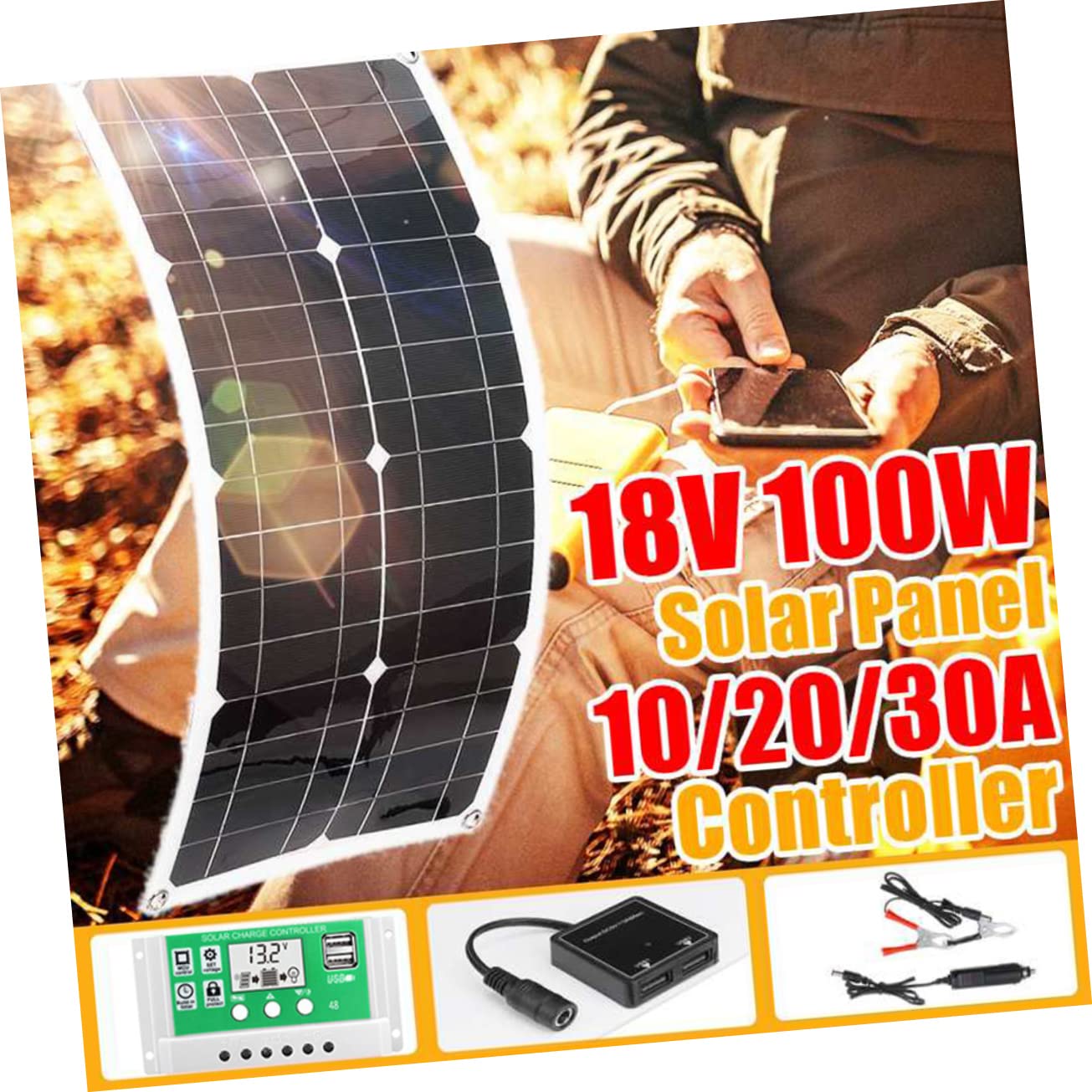 Kit Pannello Solare Pieghevole Portatile 25w 18v in Silicio Monocristallino, Leggero, per Campeggio e Emergenze Auto,