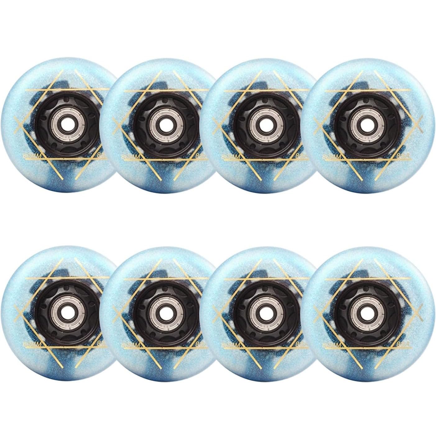Roues de Rechange pour Patins à Roues alignées 72/76/80 mm, Roues Lumineuses 88A avec roulements ABEC-9, Lot de 8, Bleu, 76 mm