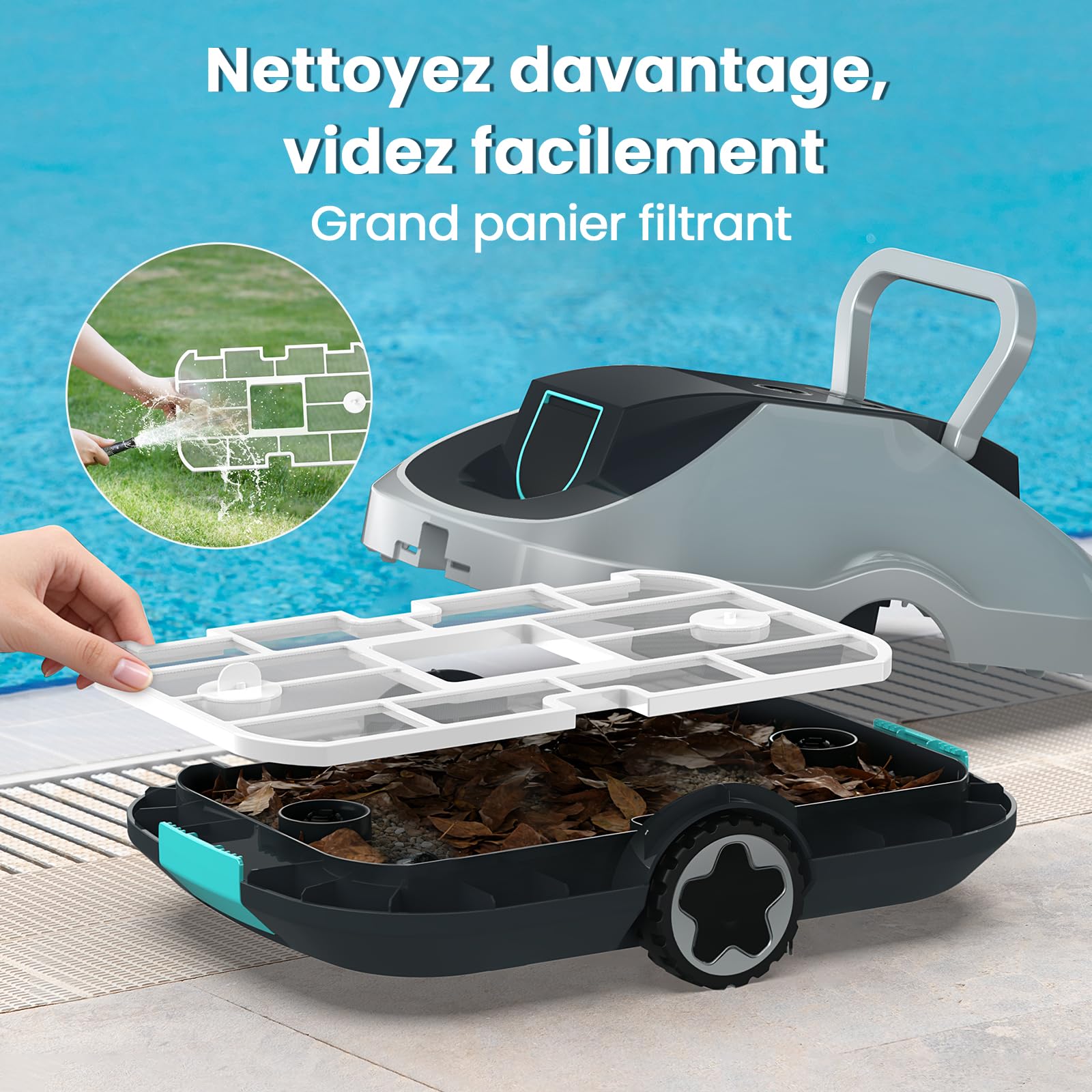 Batería para robot de piscina, robot aspirador inalámbrico, tiempo de funcionamiento de 200 minutos, navegación inteligente, función de aparcamiento automático y filtrado ultrafino, compacto y