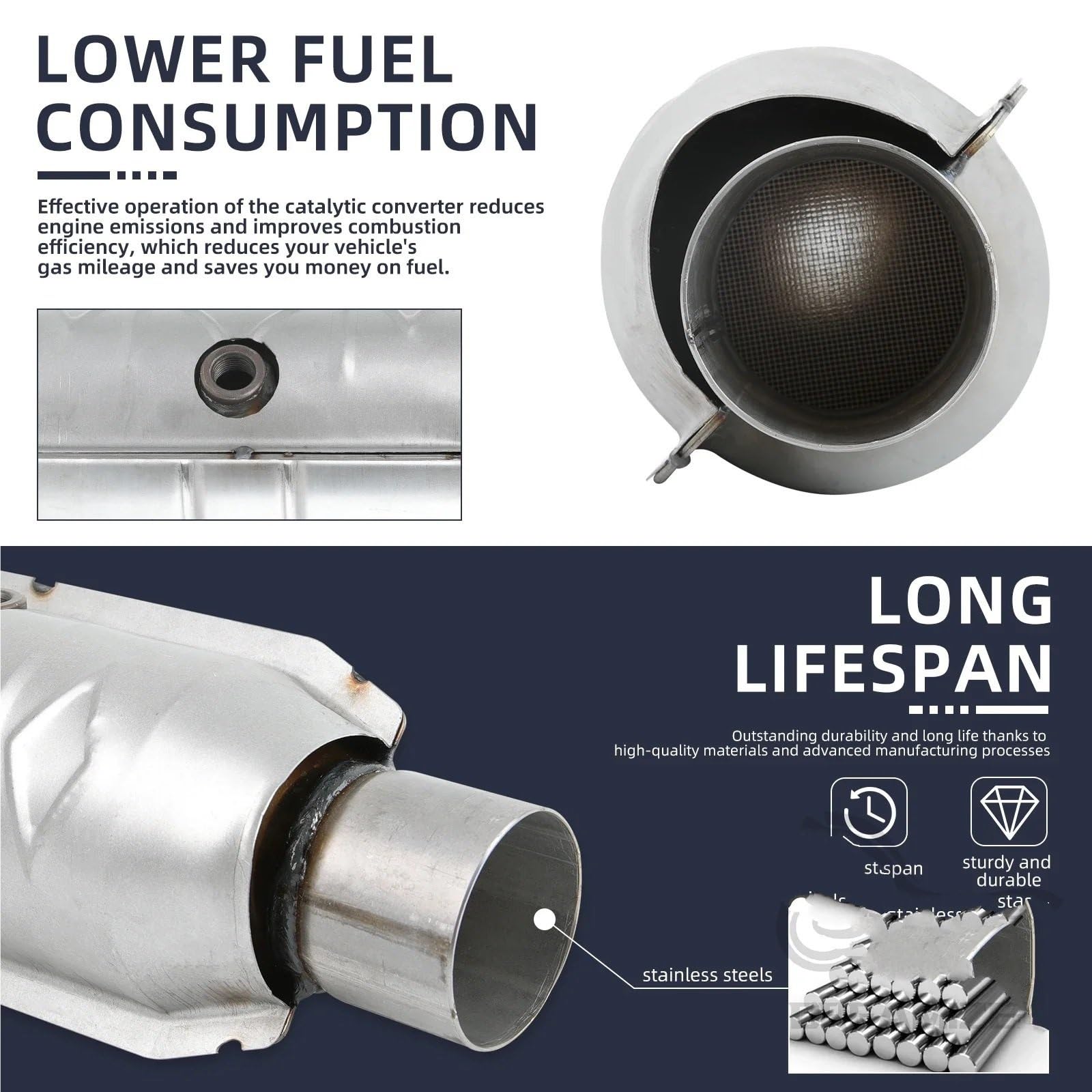 katalizator samochodowy Uniwersalne 2,5"/63mm katalizatory wydechowe ze stali nierdzewnej z osłoną ochronną pasujące do Forda i Chevroleta Silverado Katalizator katalizator