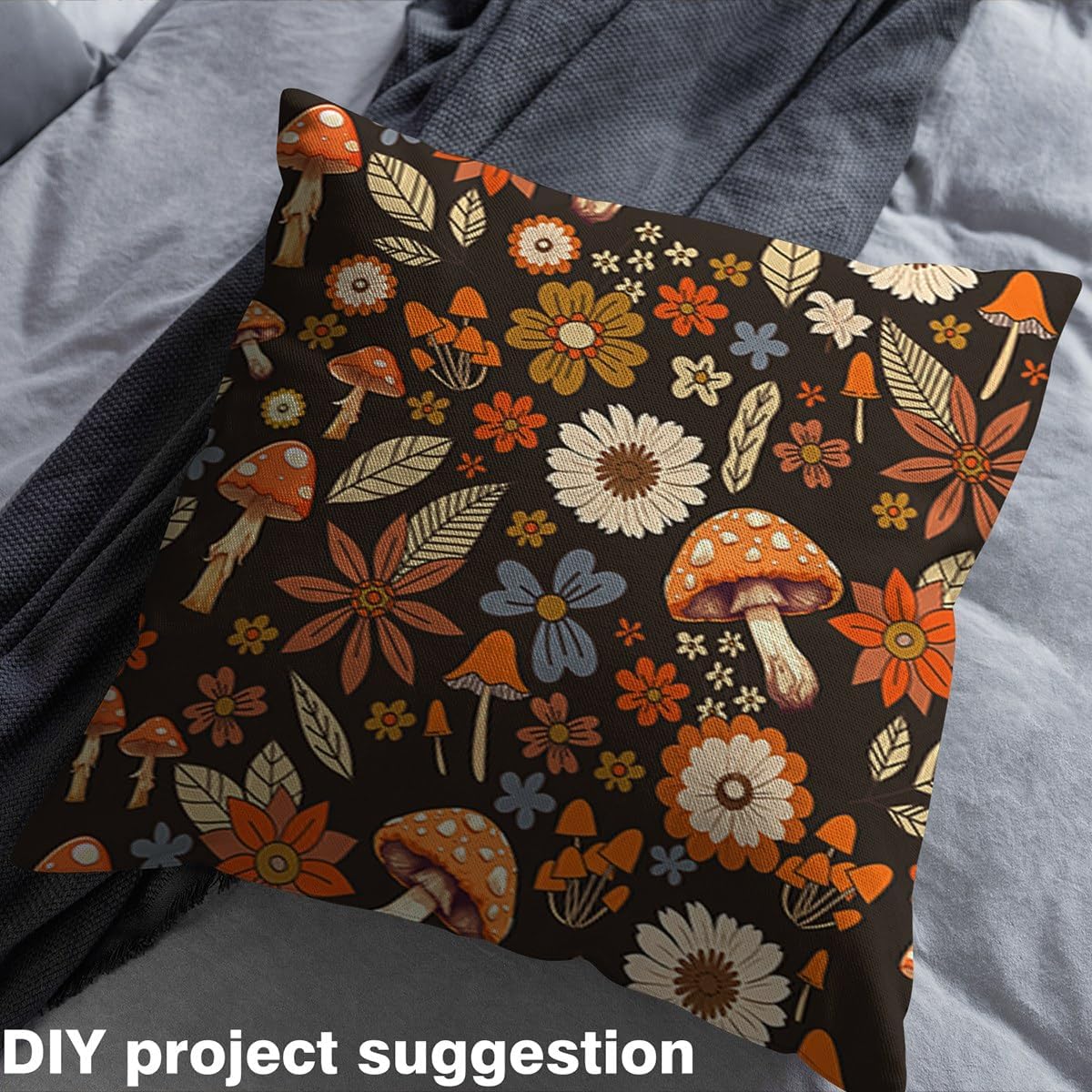 Hippie Flower Fabric by The Yard,60S 70S Groovy Flower Upholstery,Mushroom Blossom Decorative,Vintage Boho Floral Indoor Outdoor for Quilting,5 Yards,Orange