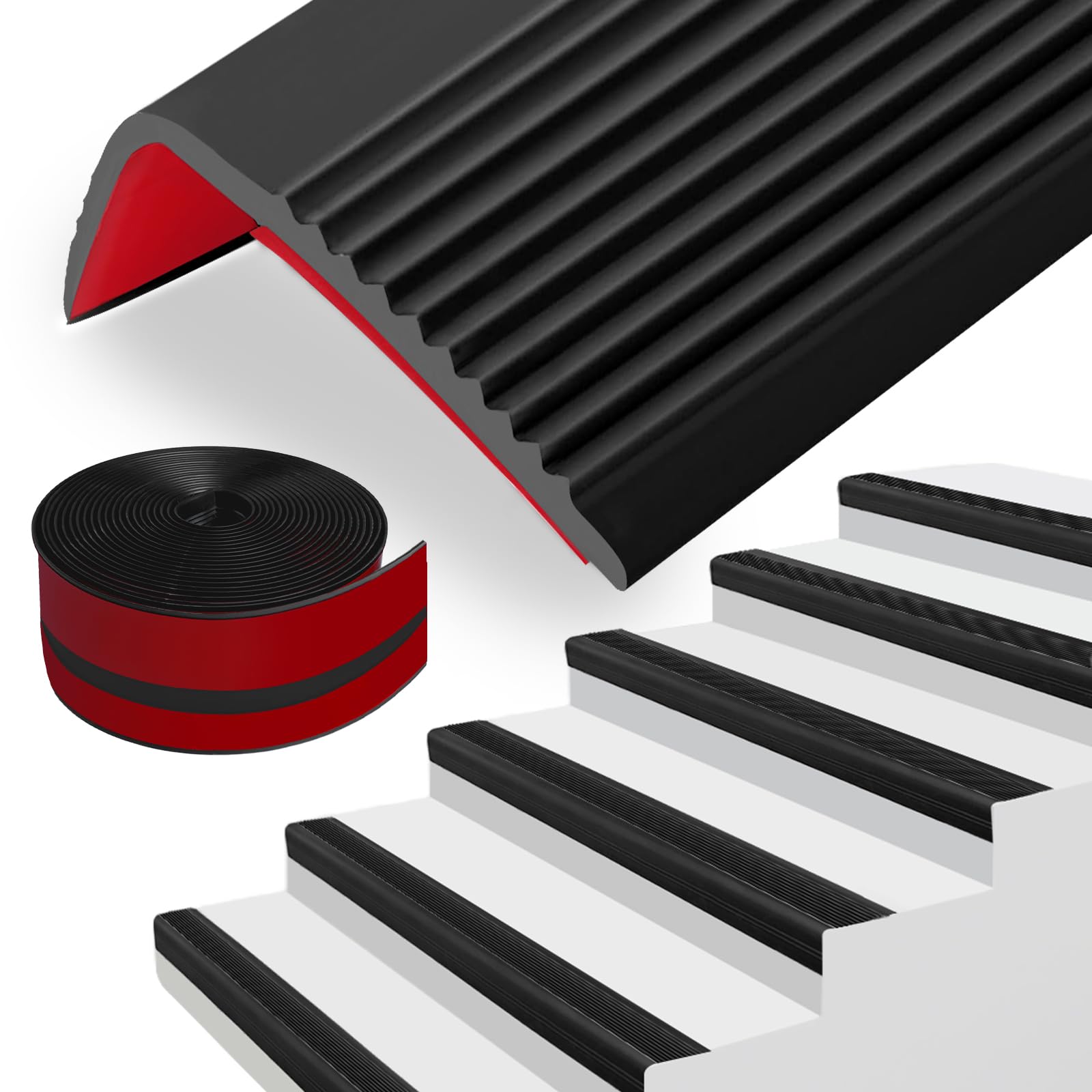 Treppenkantenprofil Selbstklebend 50mm×25mm×12m Rutschfeste Treppenkantenprofil PVC Treppenstufen Verkleidung Treppen Kantenschutz für Außen und Innenbereich (Schwarz)