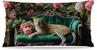 Trendy Maximalist Leopard Pillow Cover 12x20 Double-Sided, Cheetah Room Decor, Eclectic Floral Jungle Animal Cheetah Decorative Pillow Cover for Home Bedroom Living Room