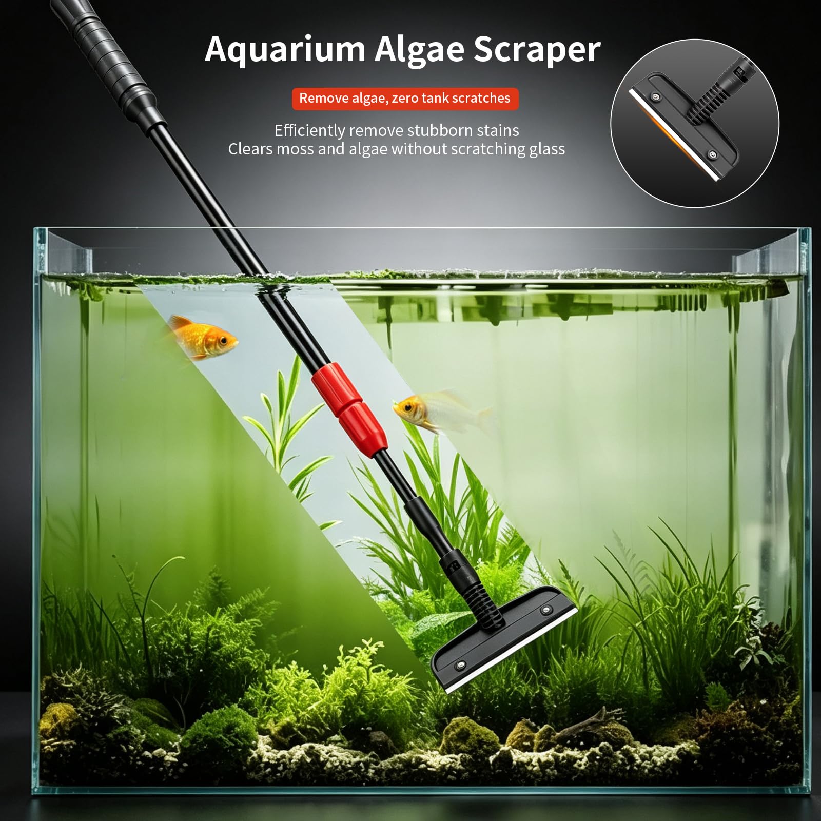 UPETTOOLS Narzędzie do czyszczenia akwarium, zestaw do czyszczenia akwarium 6 w 1, skrobaczka do glonów, regulowana długa rączka, zestaw do czyszczenia szczotek do akwarium (zestaw do czyszczenia 6 w