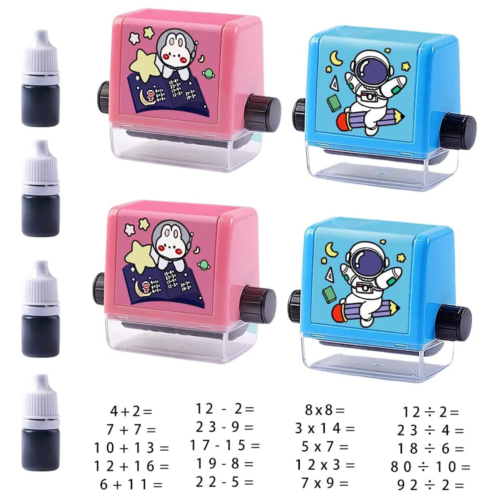 AYQQE Smart Math Roller Stamp for Addition/Subtraction/Multiplication/Division, All Arithmetic Roller Digital Teaching Stamp, Math Practice Number Rolling Stamp (4 Pcs)