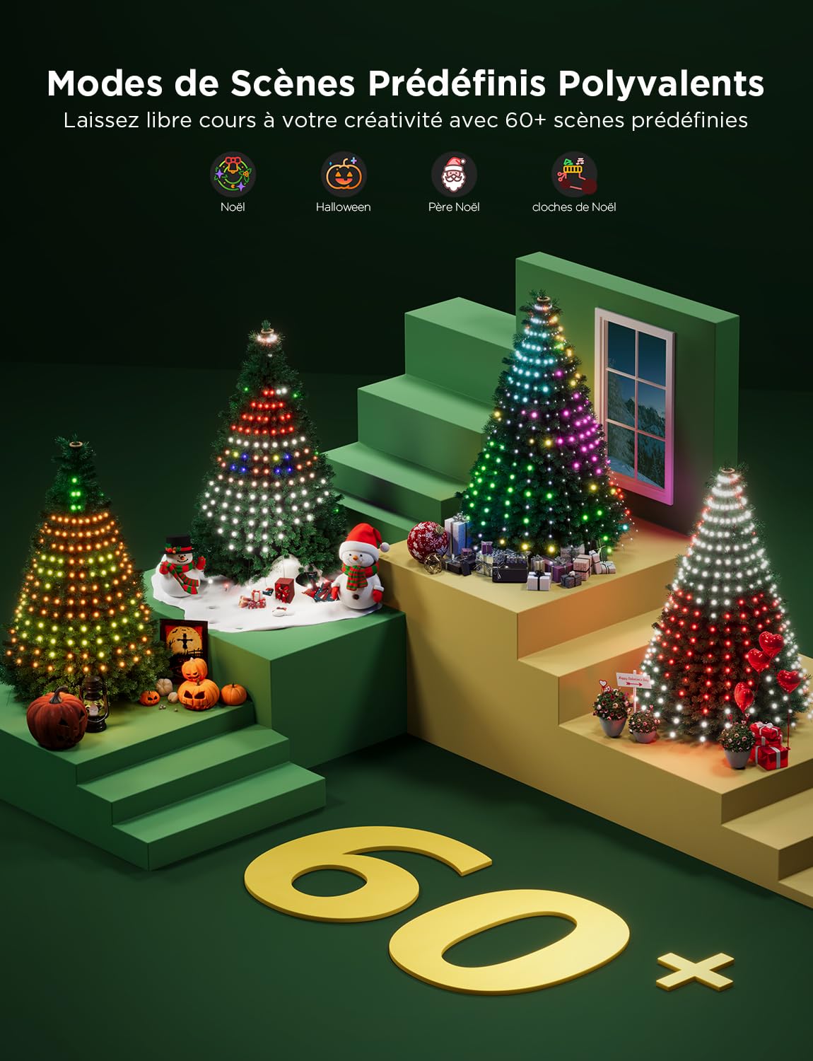Govee Guirlande Lumineuse Sapin de Noël, RGBIC 480 LED Intelligente, 2M*24 | Arbre de Noël Lumineux, Music Sync, 60+ Modes de Scène pour la Décor d'Halloween, Fil Vert