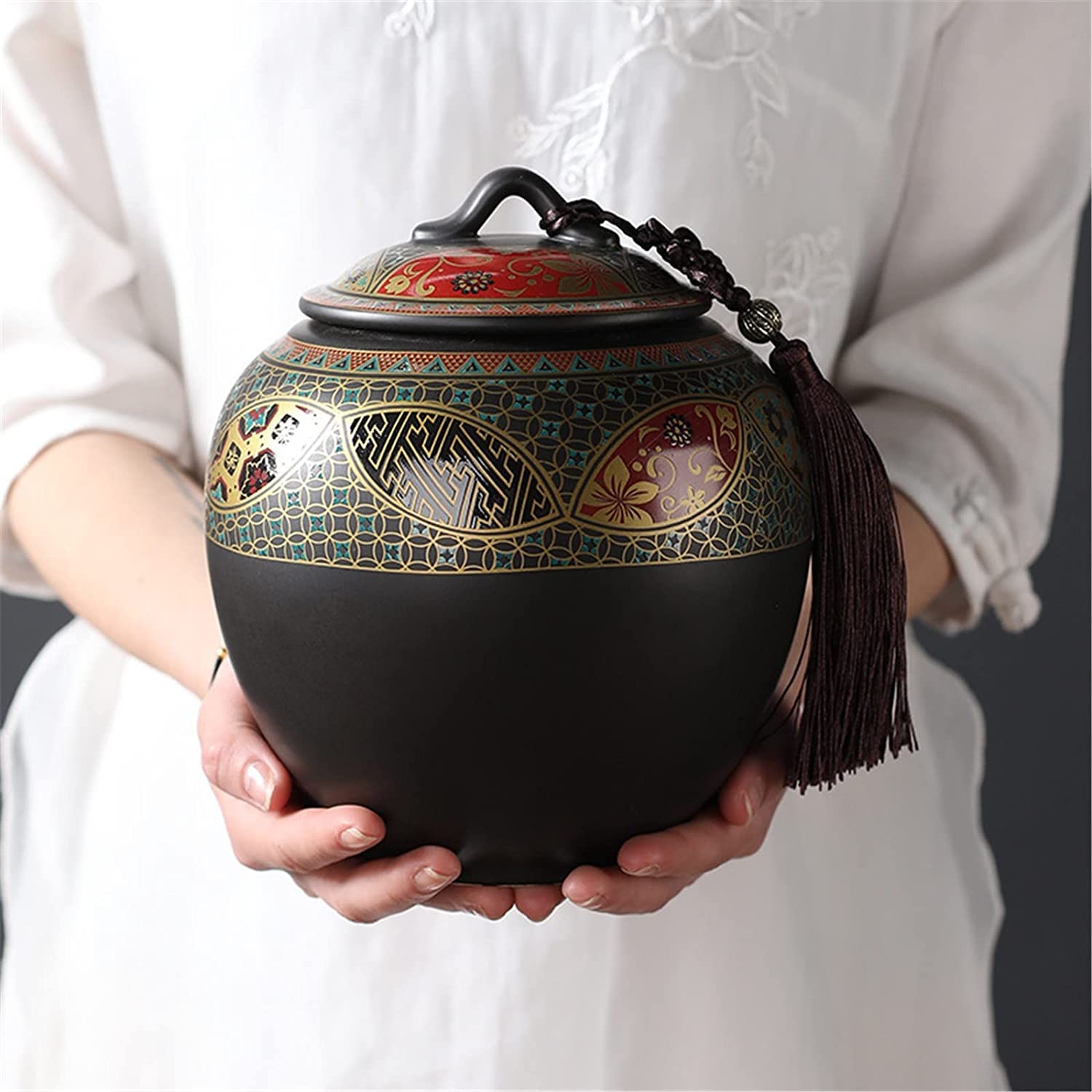 CMBSSTFC Ceramiczny słoik na herbatę, pojemniki na słoiki, pojemnik do przechowywania żywności kuchennej, zabytkowy ceramiczny pojemnik na herbatę zamknięty słoik duży słoik do przechowywania do