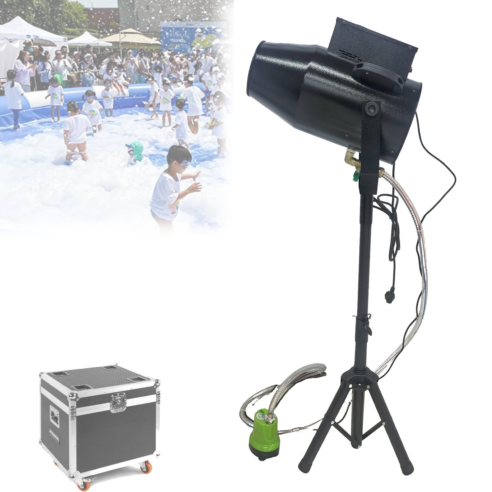 Pnpaea 250w/450w Foam Machine,Large Stage Foam Machine, Shaking Head Bubble Jet Machine with 6-10m Spray Distance and 80㎡ Coverage For Outdoor Parties 1000-FlightCasePackaging