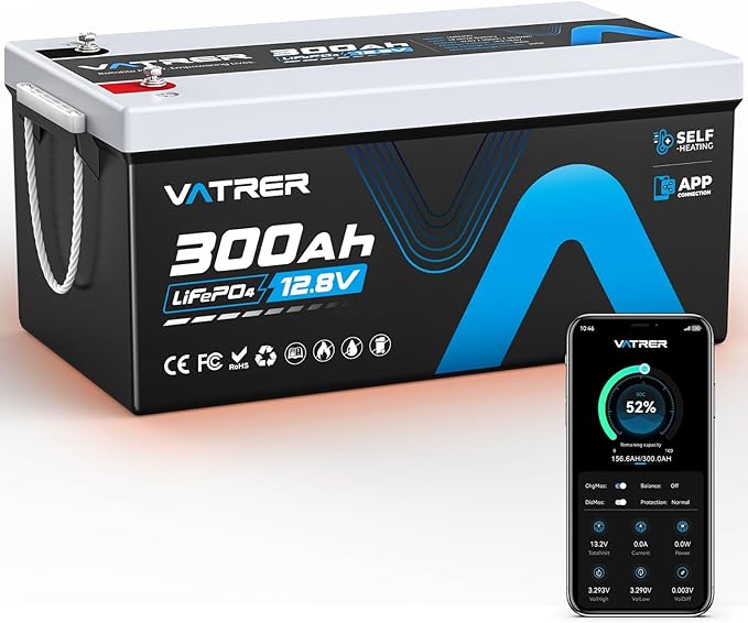 12 Best Lithium Batteries for RV Review 2025 1 VATRER POWER 12V 300AH Bluetooth LiFePO4 Lithium Battery with Self-Heating