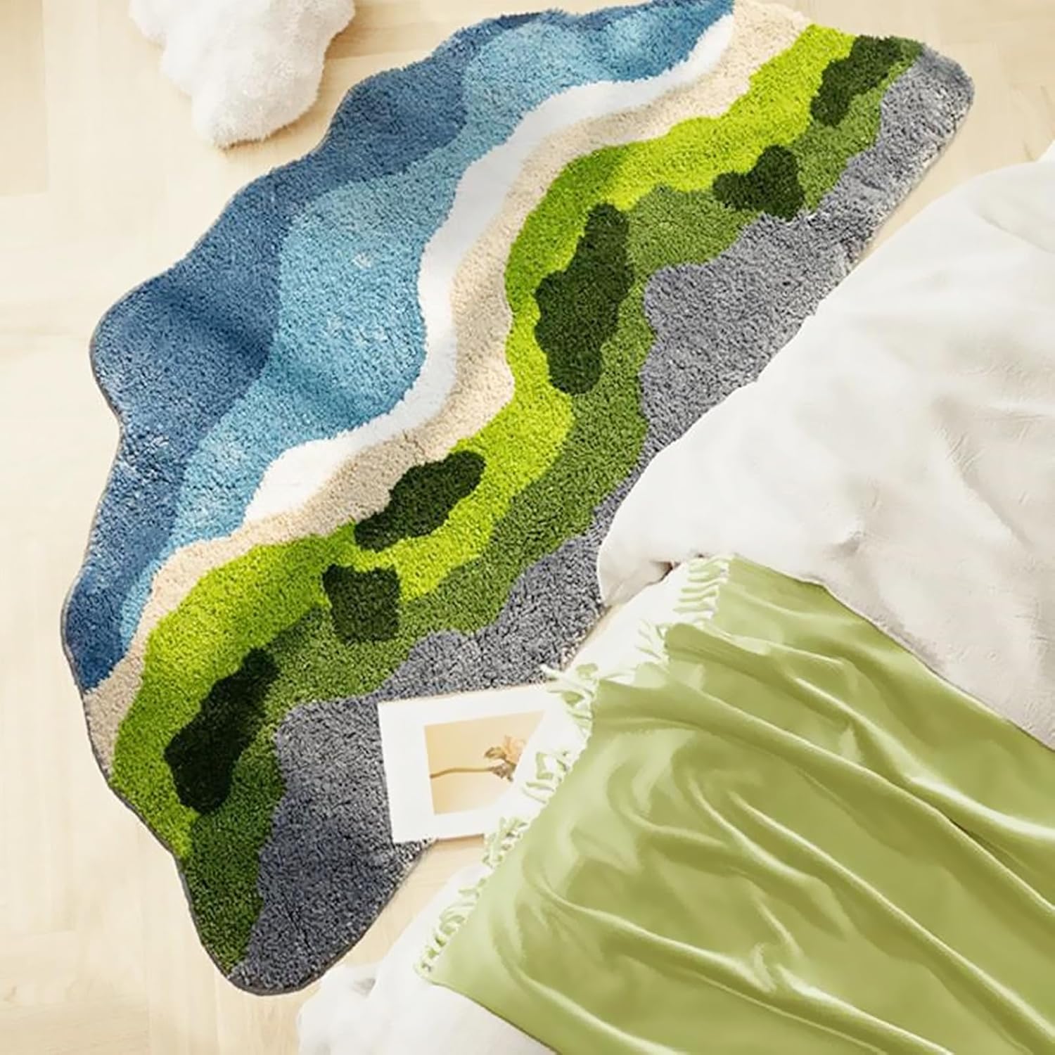 LEVINIS Moss Rug for Bedroom Living Room Laundry Room, Kids Room, Non Slip Soft Shaggy Moss Bath Mat Absorbent Machine Washable Bathroom Rugs and Mats, 63"×31"