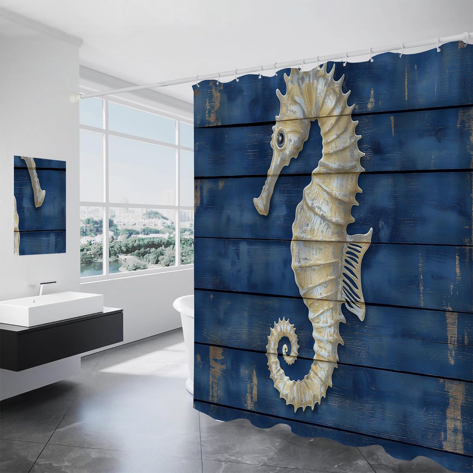 Rideau de douche anti-moisissure 180x180 cm lavable en tissu bleu