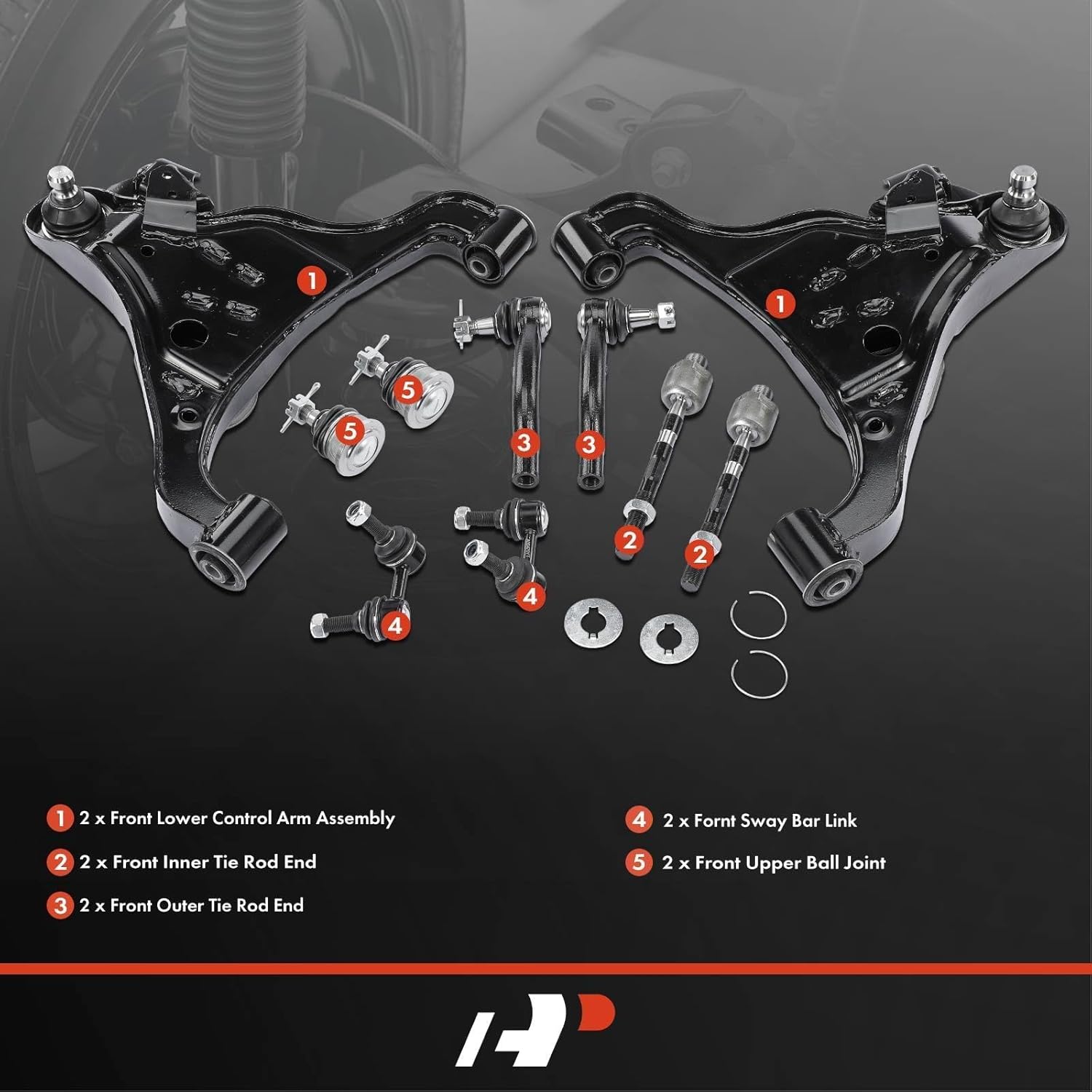 A-Premium Set of 10, Front Lower Control Arm, Sway Bar Link, Upper Ball Joint, Inner & Outer Tie Rod End, Compatible with Nissan Frontier 2005-2018, Pathfinder 2005-2012, Xterra 2005-2015