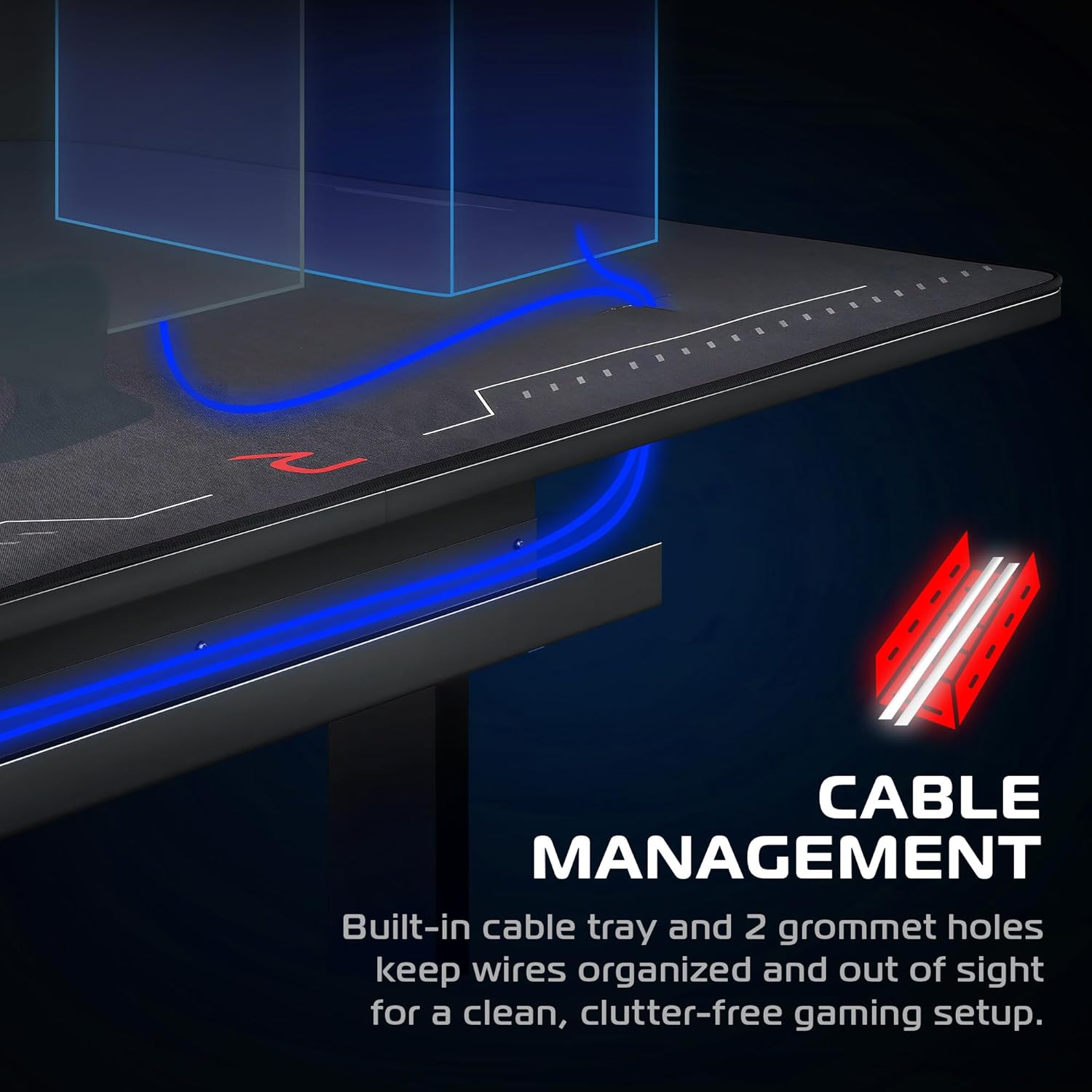 Respawn 1048 Gaming Desk with Cable Management - 48 Inch Ergonomic Full Computer Desk Mouse Pad, Sturdy Home Office Workstations, Laptop PC Console Gamer Table, Wooden Study Table for Bedroom - Black