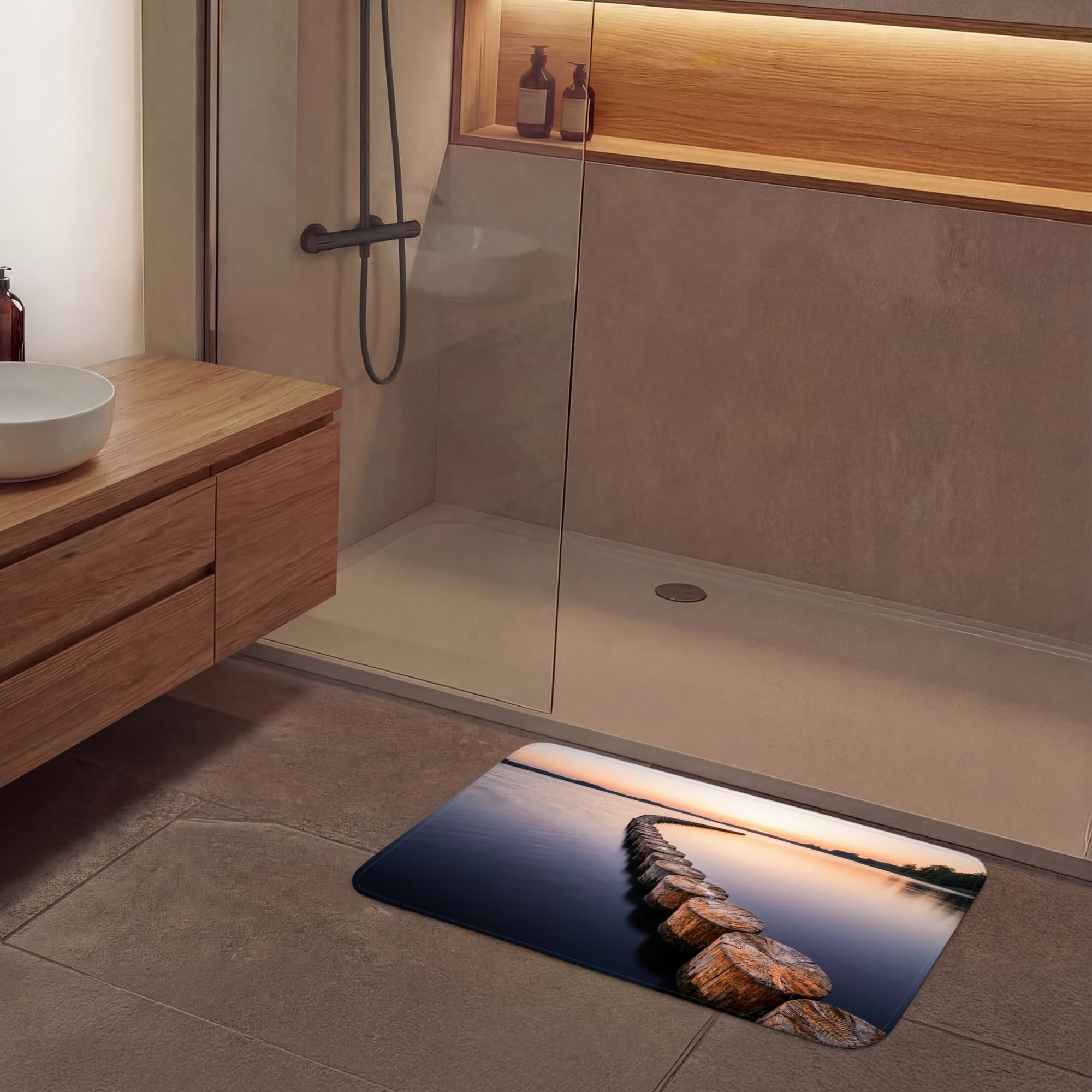 Alfombra Baño Rectangular 90x60 cm Decoracion Bathroom Mat Non Slip Shower Lavable Antideslizante Alfombrilla Tapete Banheiro Madera - Postes - Agua