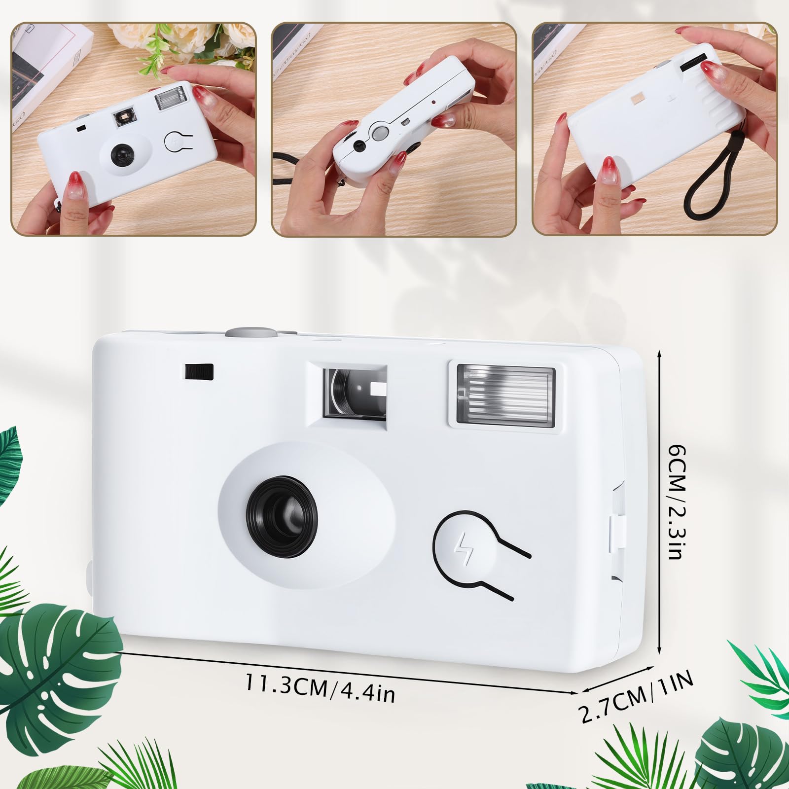 Paquete de 10 cámaras desechables, 35 mm, color blanco, de un solo uso, con flash, cámaras de una sola vez para cumpleaños y boda, película LSO 400, 17 exposiciones, bolsa de lona, estilo horizontal