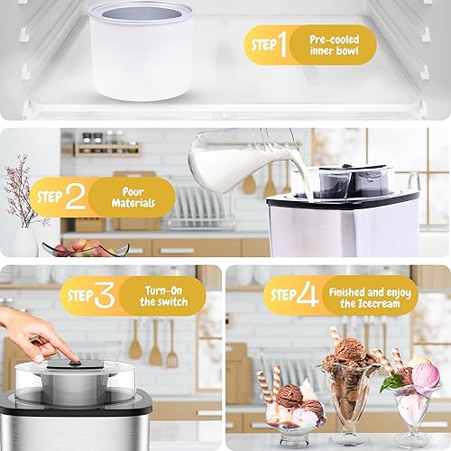 Miniatura 5 de Máquina para hacer helados de 2 cuartos de galón  Máquina de helado suave aislada para gelato, sorbete y yogur congelado  Batidora de helado casera
