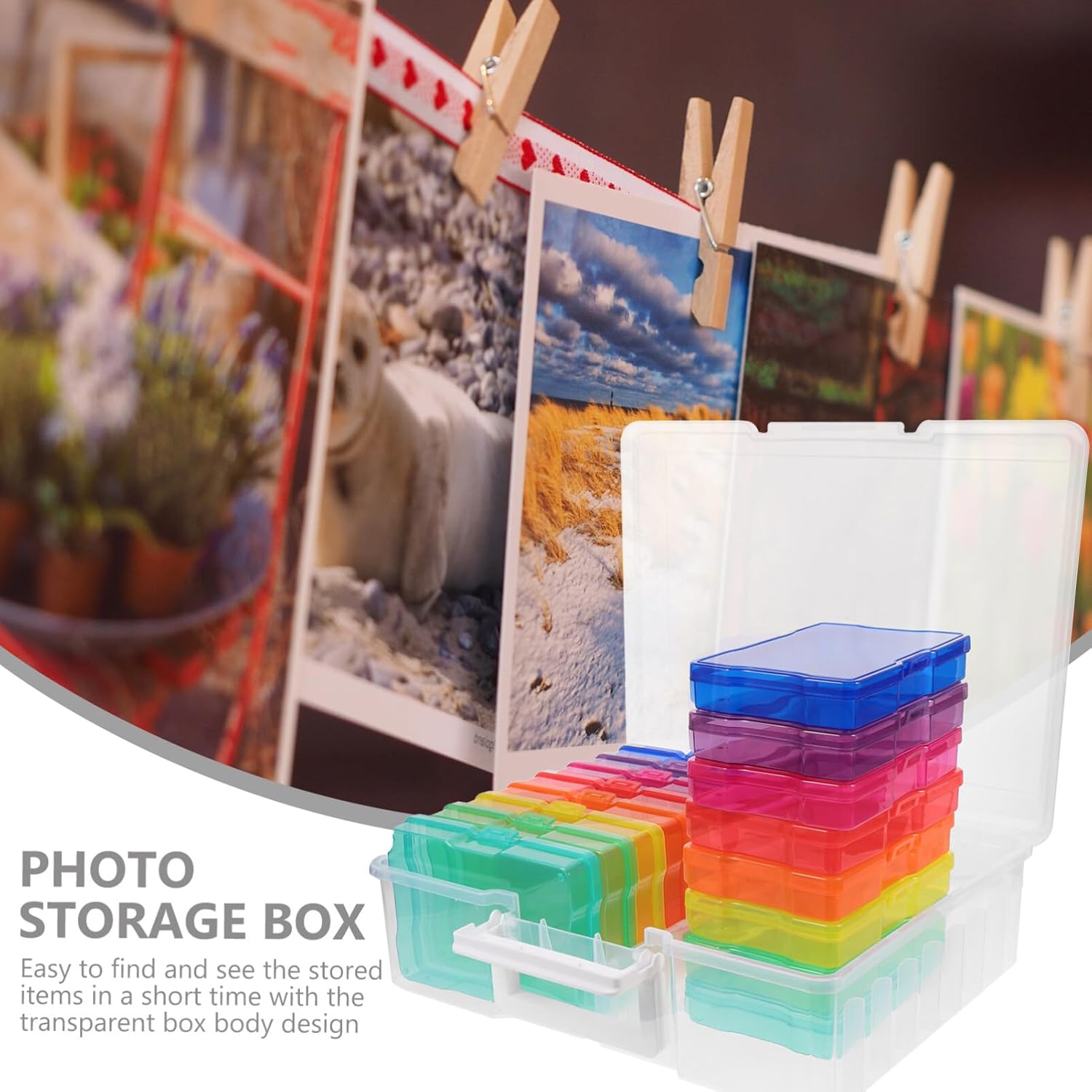 STOBAZA 1set Photo Storage Box Compartments Colorful Multi-functional Organizer for Cards Pictures and Items for Home and Craft Storage