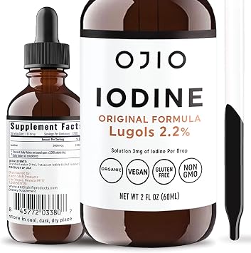 محلول اليود لوغول 2% - إمداد لمدة عام - قطرات اليود السائلة عالية الفعالية عن طريق الفم مع امتصاص فائق تعمل على تحسين الصحة العامة والطاقة للنساء والرجال والأطفال - عبوة 2 أونصة من 1