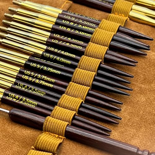 Miniatura 3 de Revolution Fibers Juego de agujas de tejer circulares de palisandro intercambiables de 3.5 pulgadas con estuche de cuero (juego de 29 piezas) |