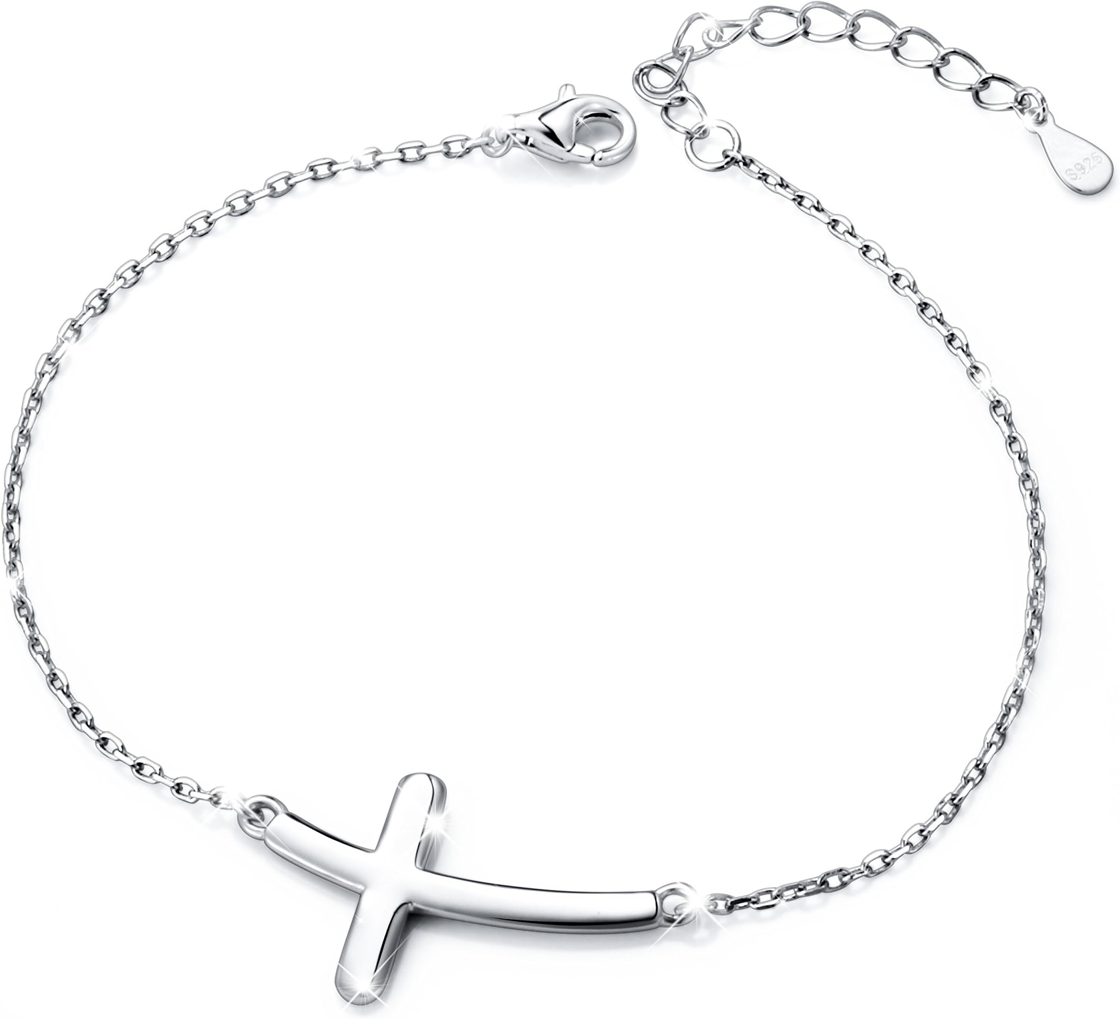 Ladytree 925 Sterling Silver Cross Bracelet for Women Christian Faith Jewelry