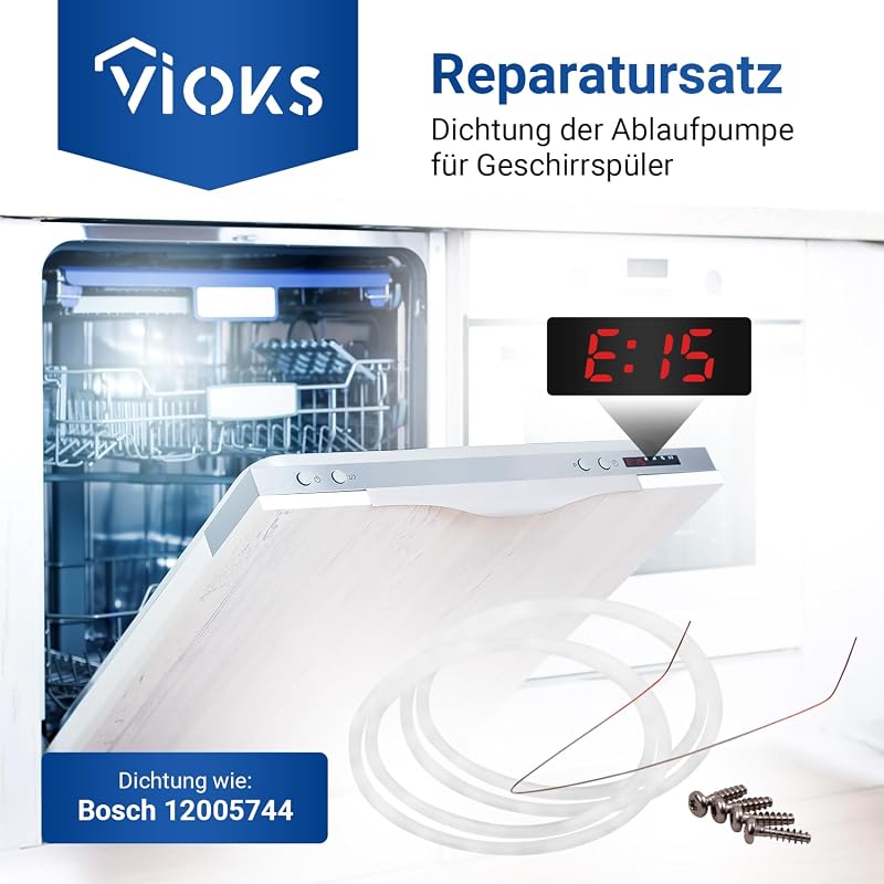 VIOKS Set 2 Stk Reparatursatz Pumpentopf Dichtung 12005744 - Ø 182mm für Spülmaschine Pumpentopf-Dichtung Siеmens Bosch Neff Pumpensumpfdichtung Siеmens Geschirrspüler Ersatzteile bei Fehler E15