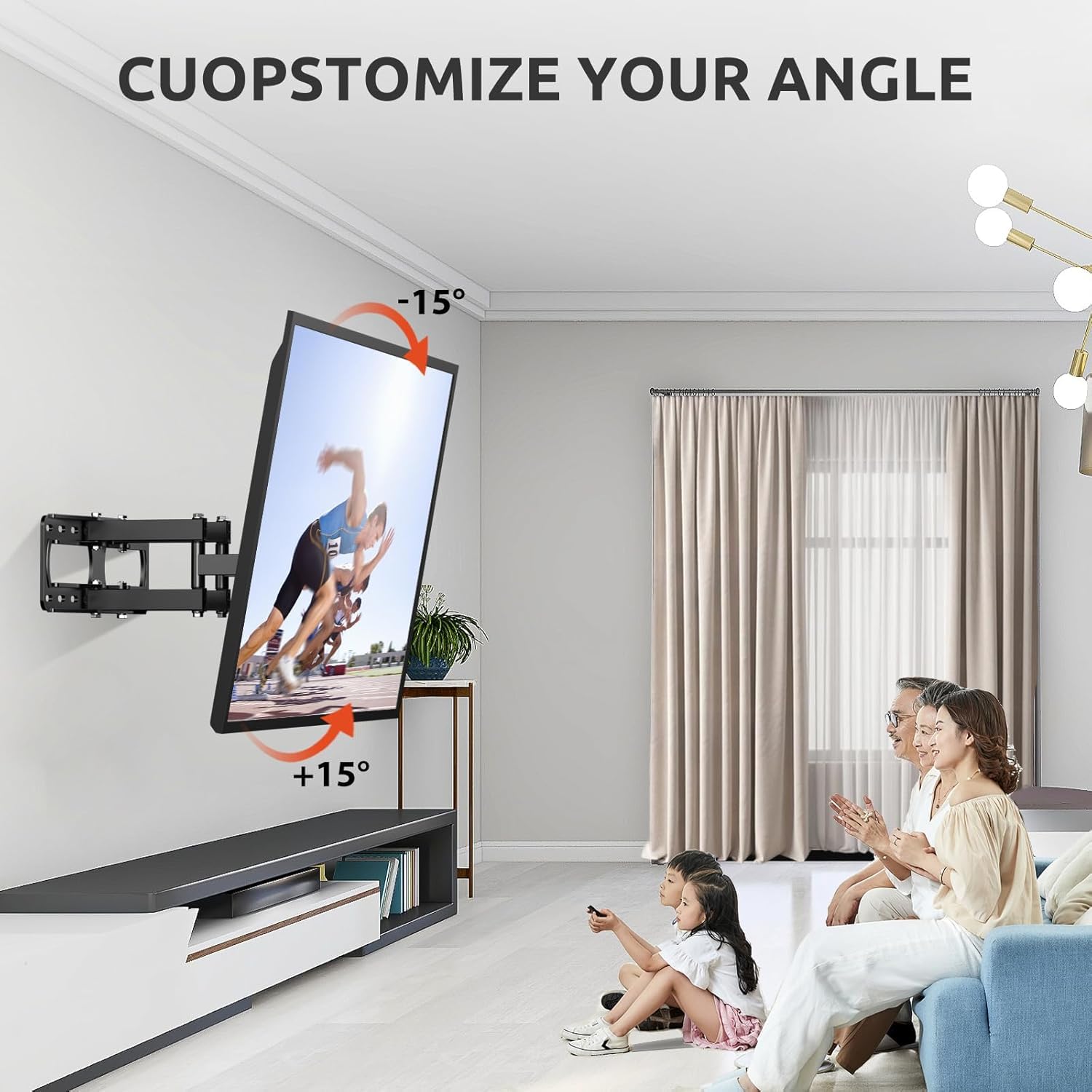 Staffa da parete per TV a schermo piatto curvo da 32-70 pollici, supporto da parete girevole max VESA 400 x 400 mm, supporta fino a 45 kg, inclinazione regolabile su e giù, si estende a doppio