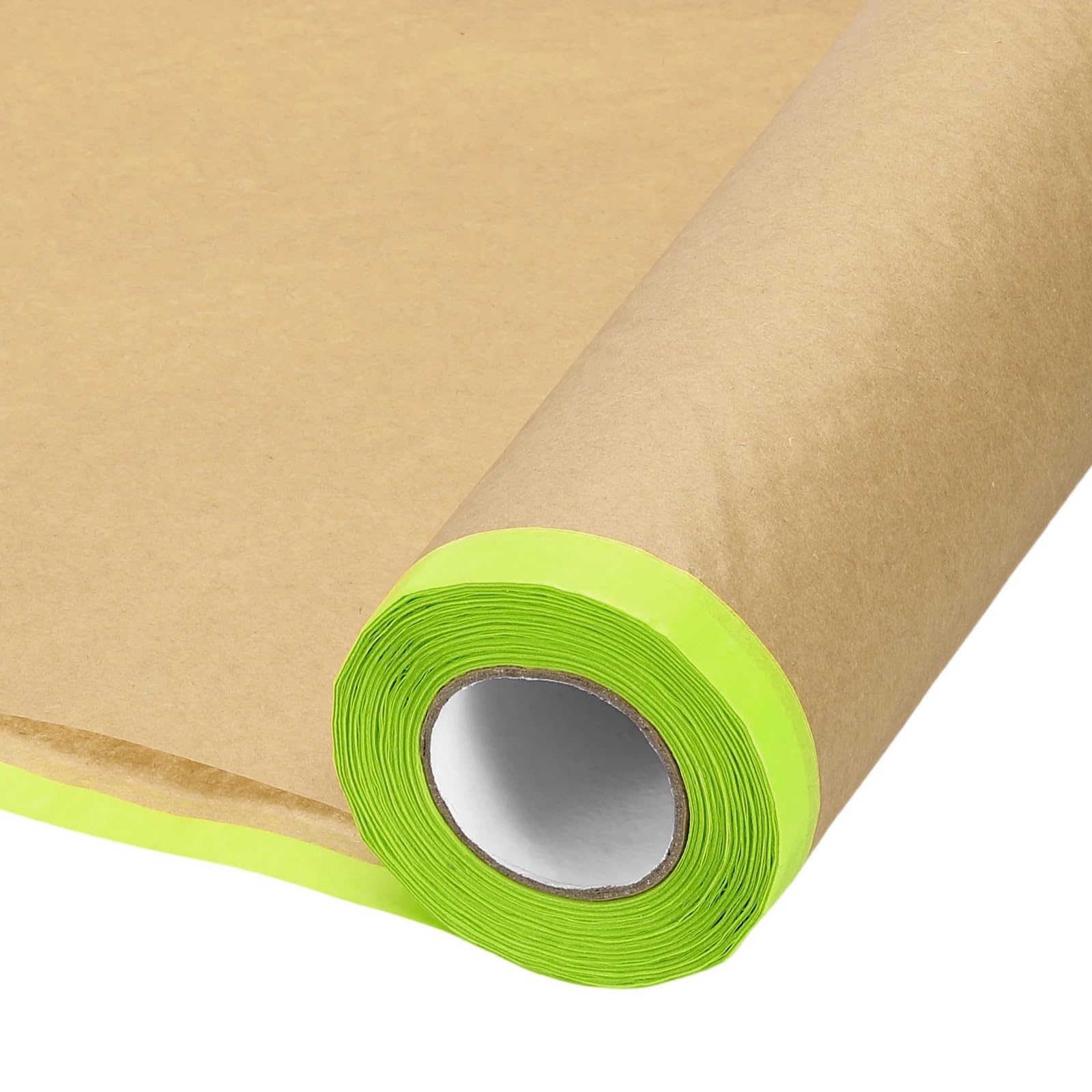 sourcing map Pre-Taped Masking Paper, 60CM x 15M/24 x 49 ft Paint Adhesive Protective Paper Painter Tape and Drape for Masking Auto Body Covering Wall Skirting Frames, Green