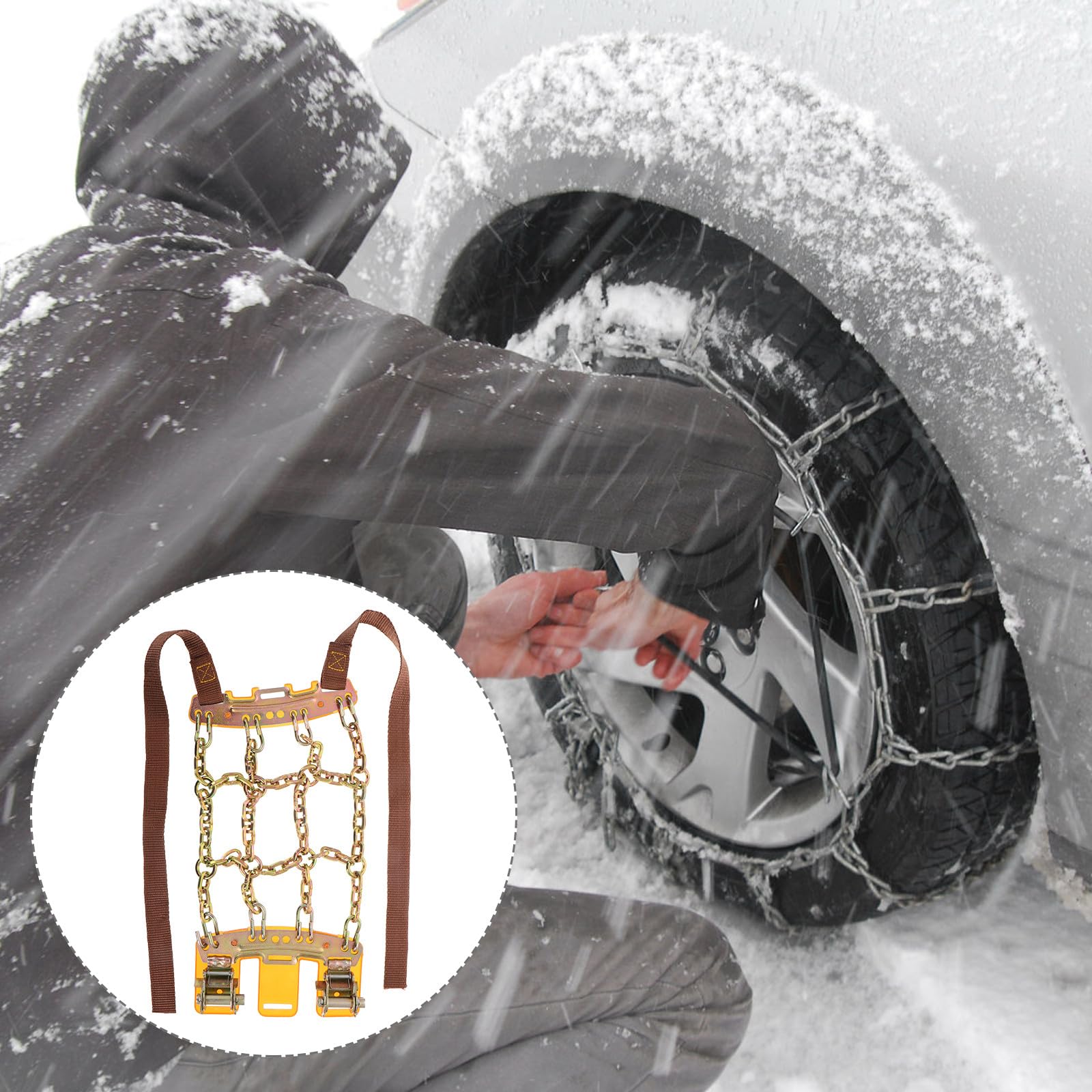 Generic Catene da Neve Antiscivolo per Auto e Suv Catene di Trazione in Acciaio Manganese per Pneumatici 165-205 Mm Design Ninesquare per Neve e Fango