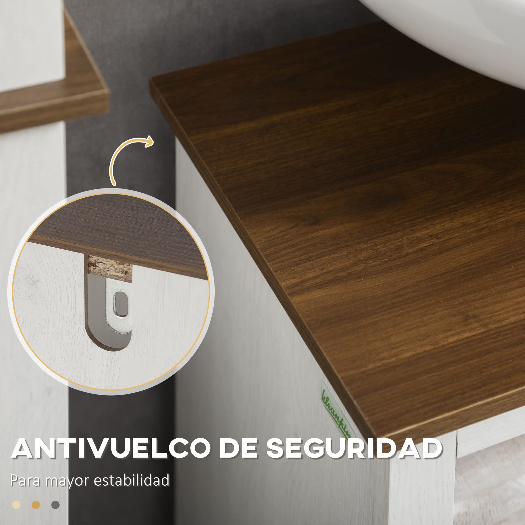 kleankin Mueble para Debajo del Lavabo de Madera Armario de Baño de Suelo Mueble Bajo Lavabo de Pie con 2 Puertas y Estante 60x30x60 cm Blanco